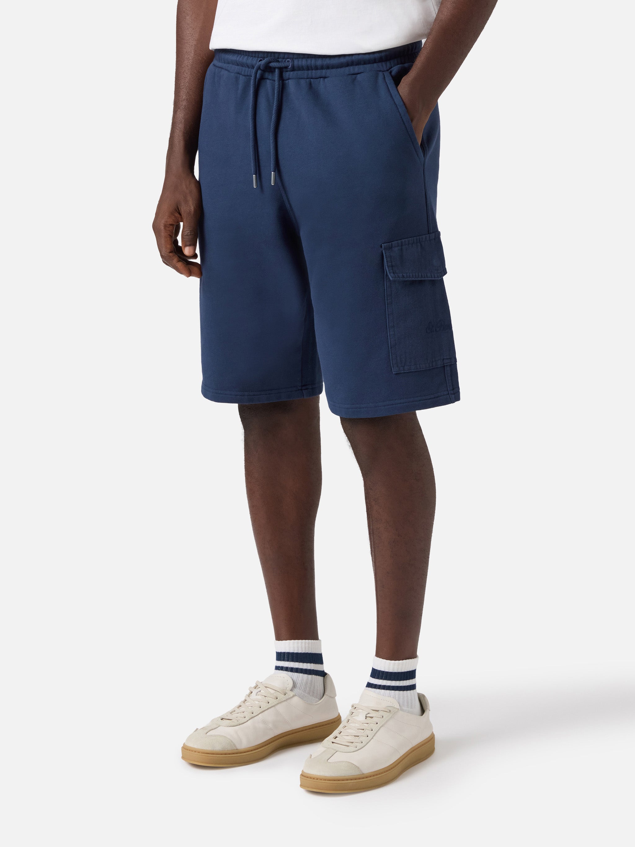 Argo Navy Blue Fleece Bermuda Shorts With Cargo Pocket Pant