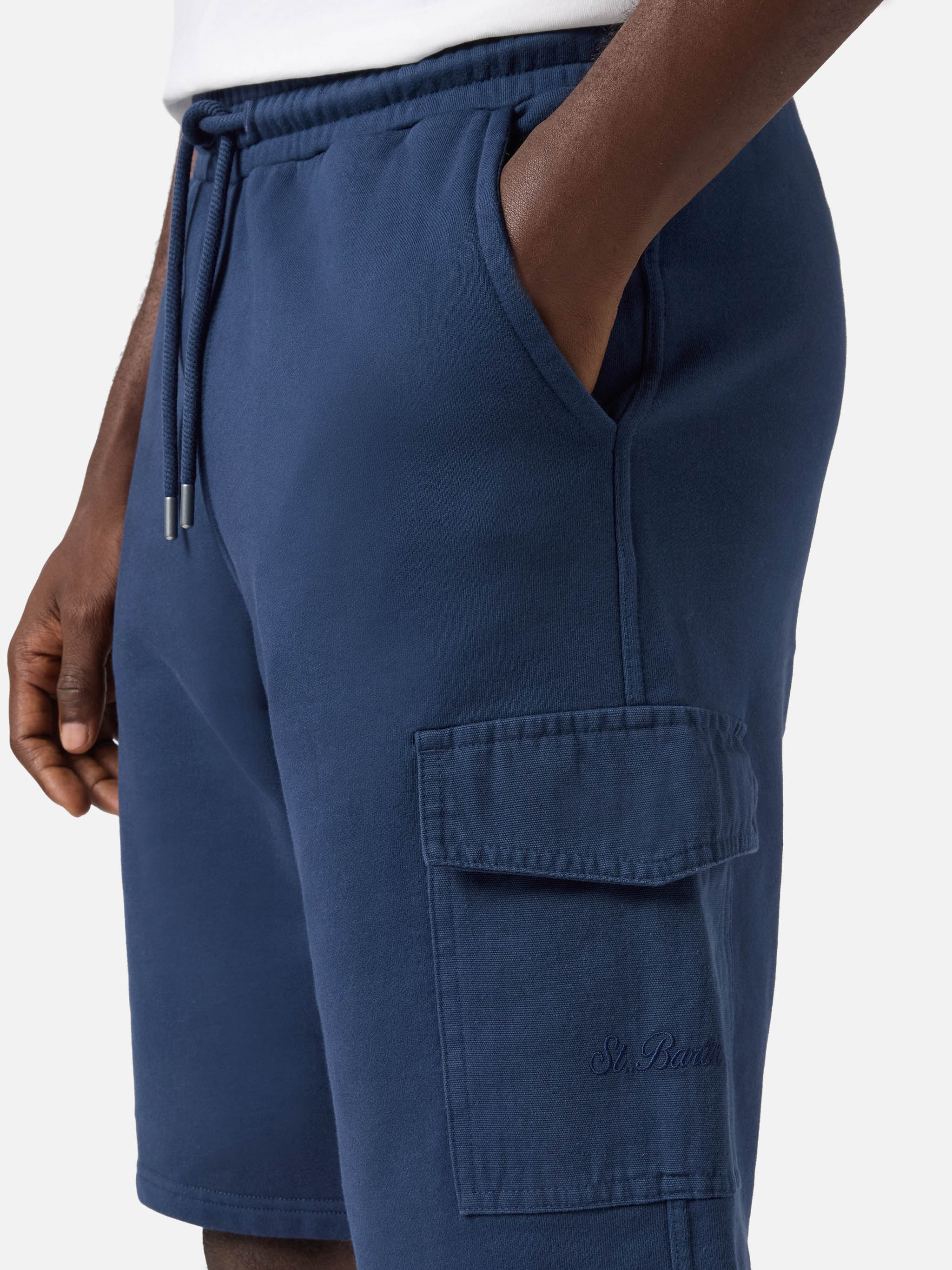Argo Navy Blue Fleece Bermuda Shorts With Cargo Pocket Pant