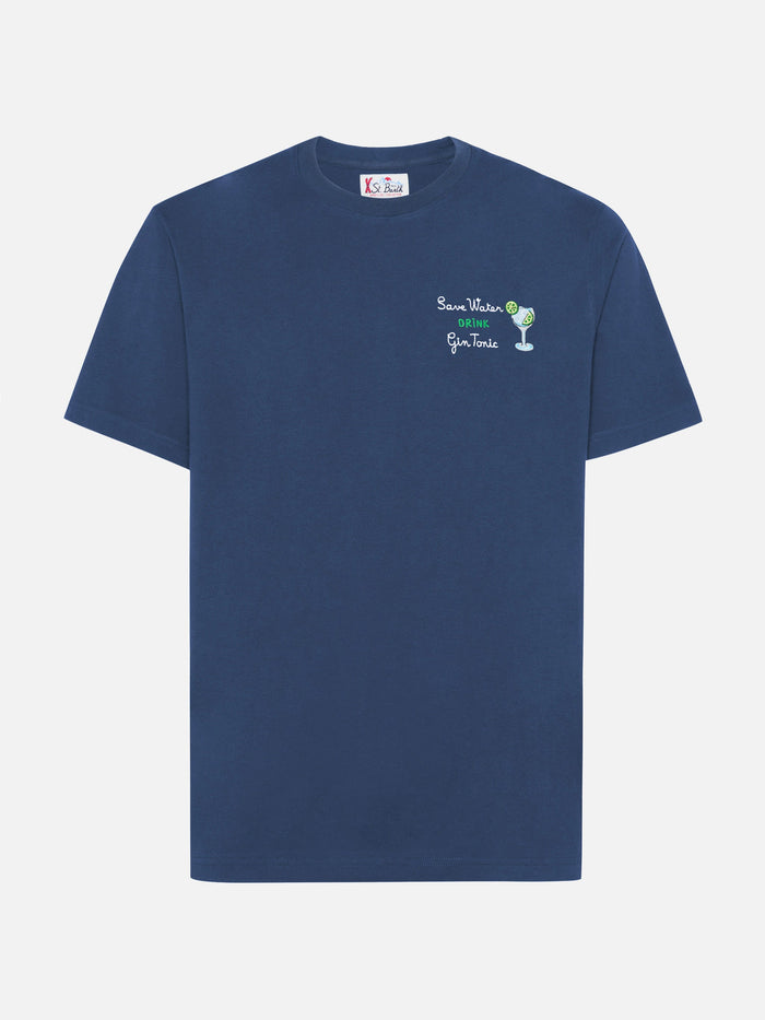 Arnott Cotton T-Shirt Blue With Save Water Drink Gin Tonic Embroidery