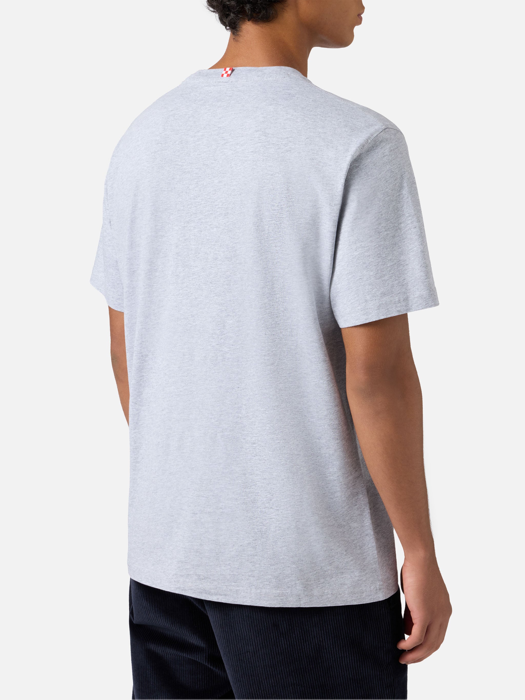Arnott Cotton T-Shirt Blue With St. Barth Sport Club Flock Print Grey