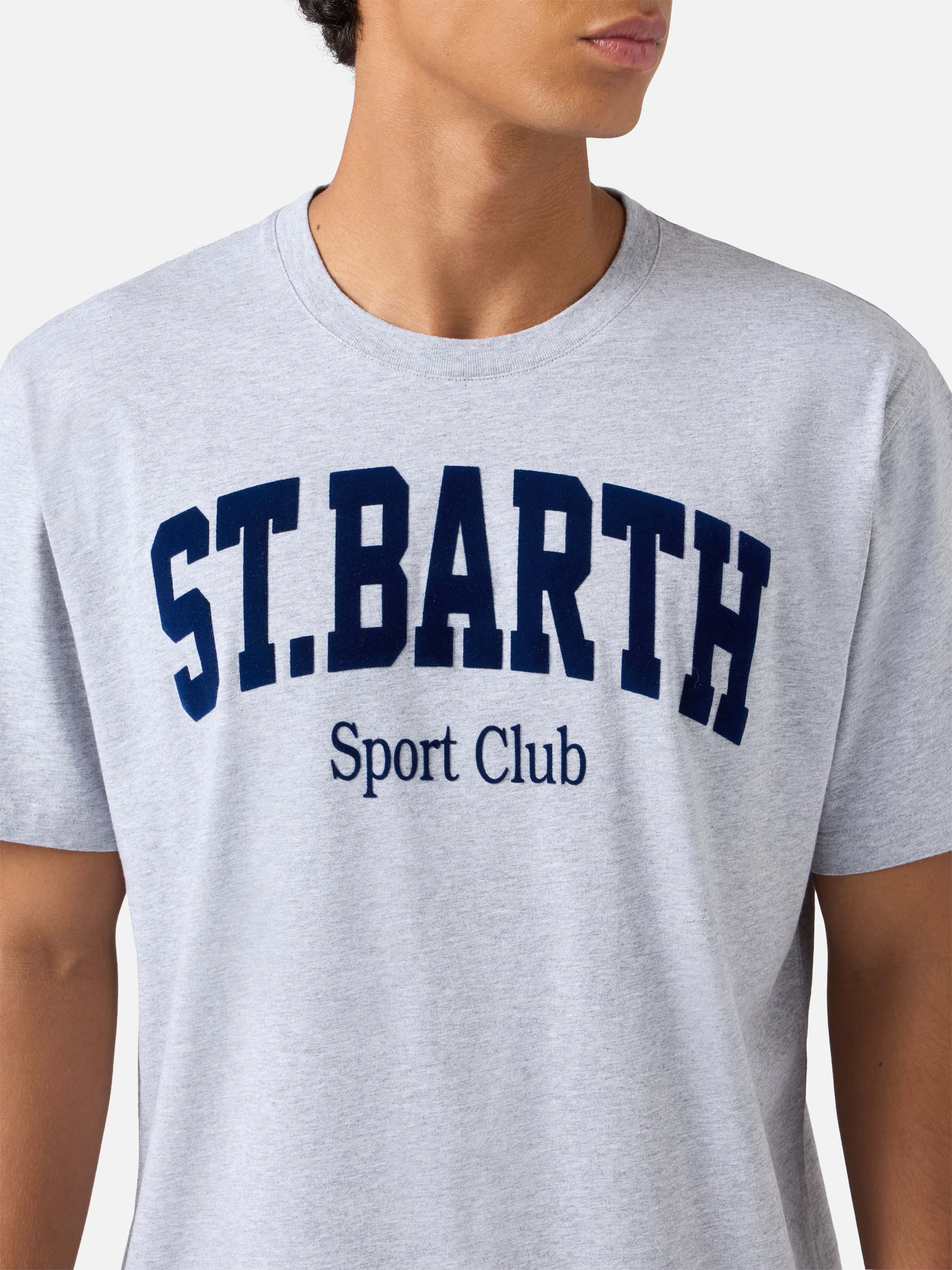 Arnott Cotton T-Shirt Blue With St. Barth Sport Club Flock Print Grey