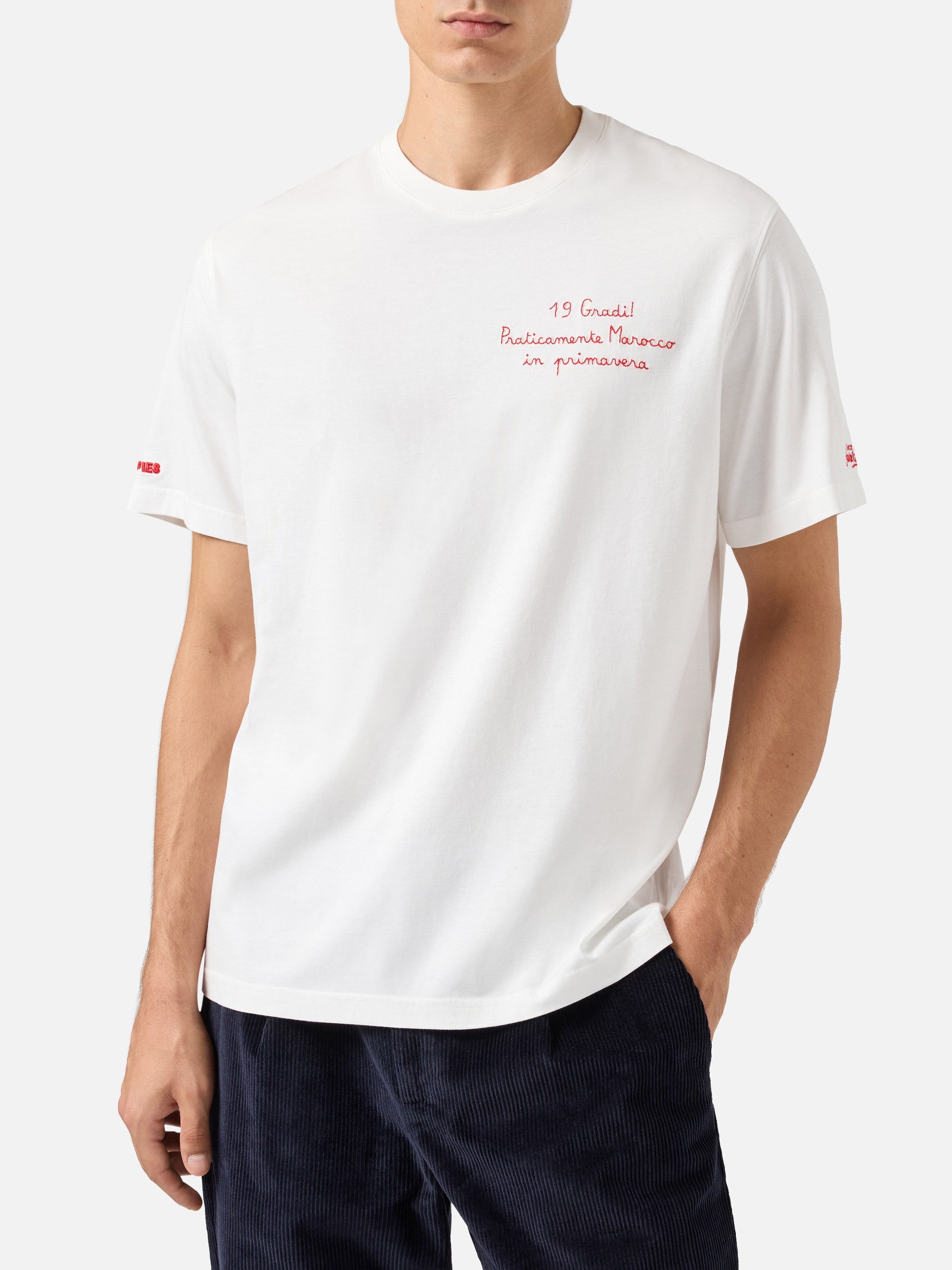 Winter Cotton T-Shirt Arnott With Praticamente Marocco Embroidery | Yuppies Special Edition White