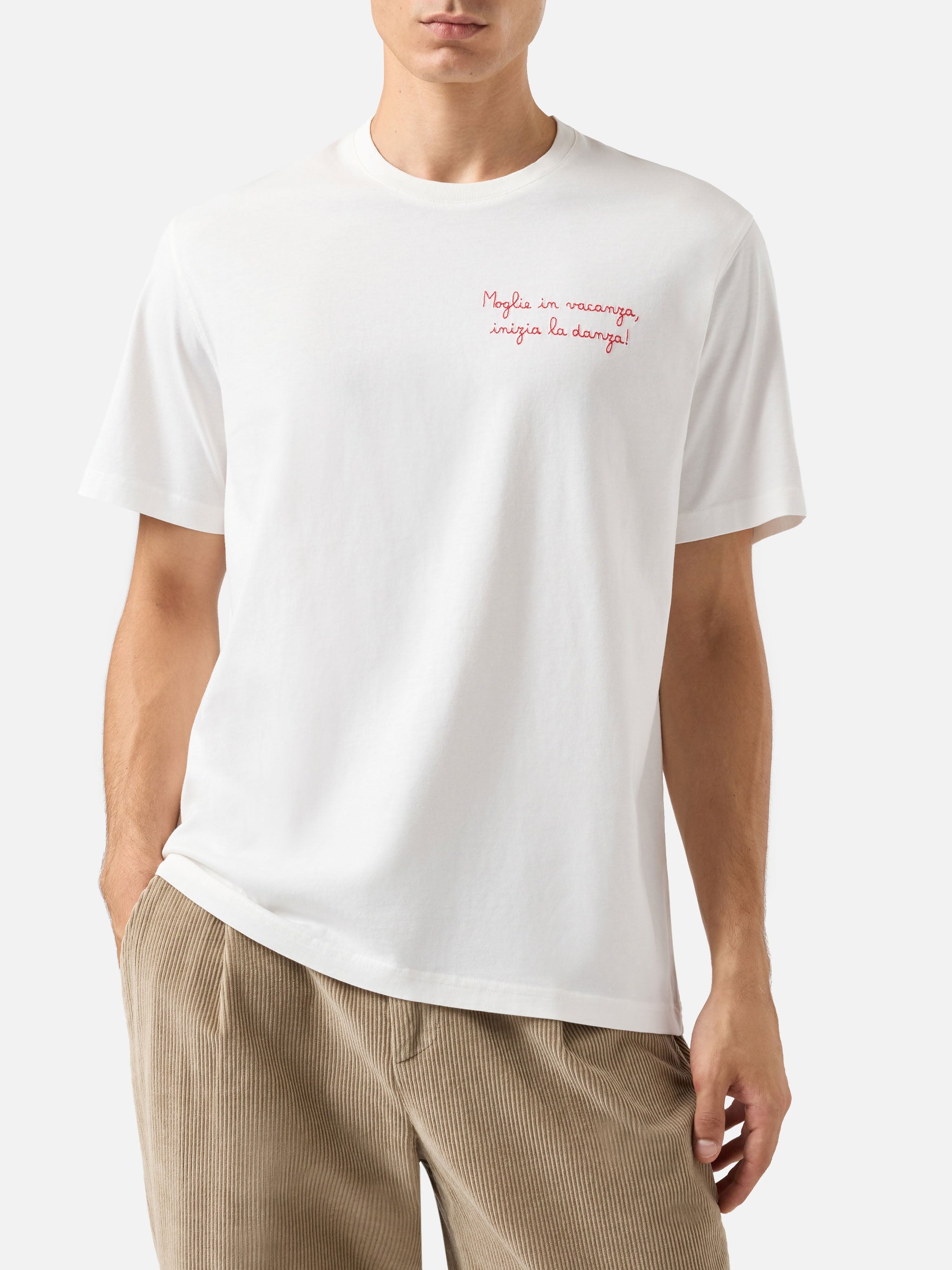 Cotton T-Shirt Arnott With Moglie Vacanza Embroidery | Yuppies Special Edition White
