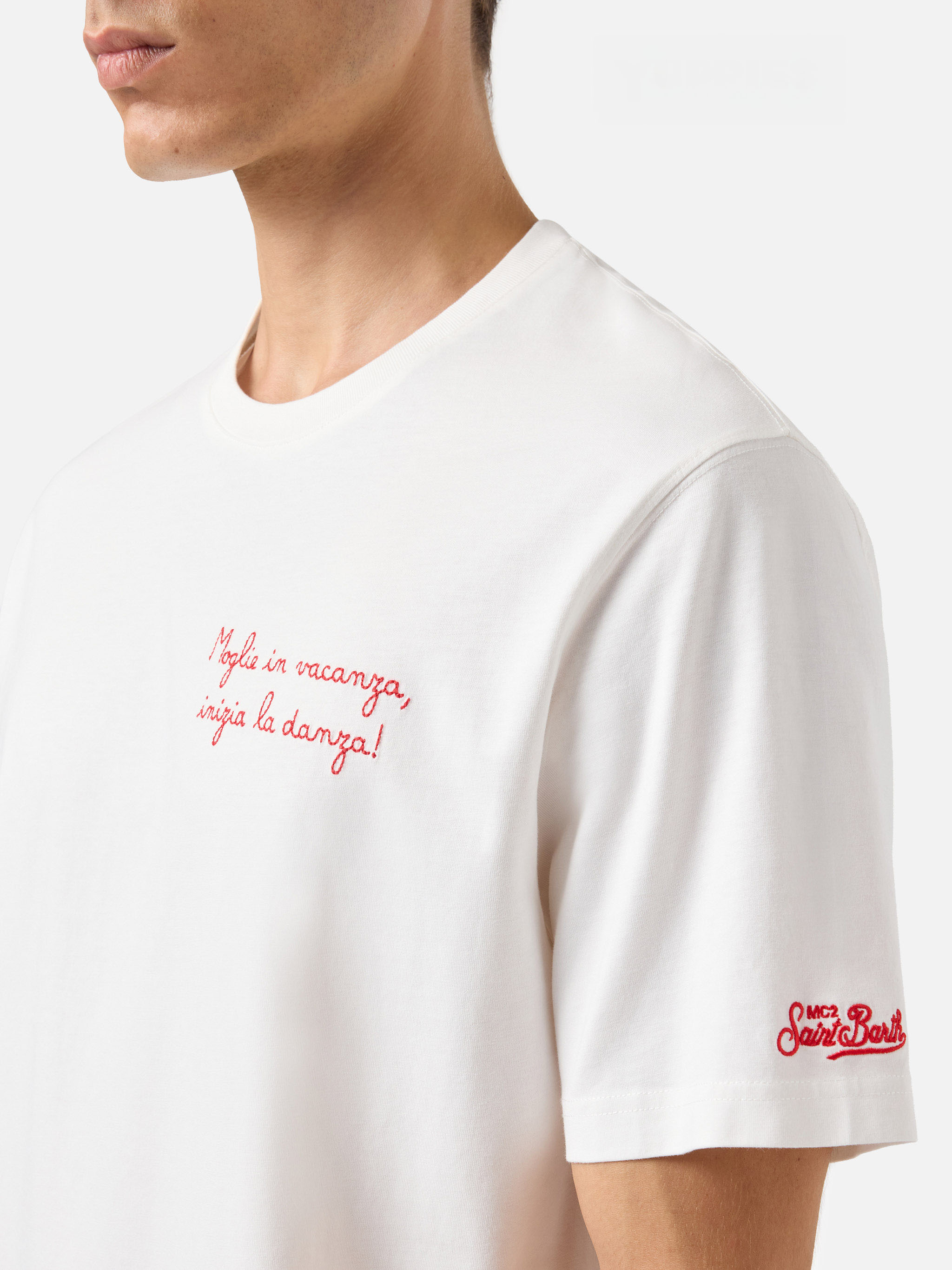 Cotton T-Shirt Arnott With Moglie Vacanza Embroidery | Yuppies Special Edition White