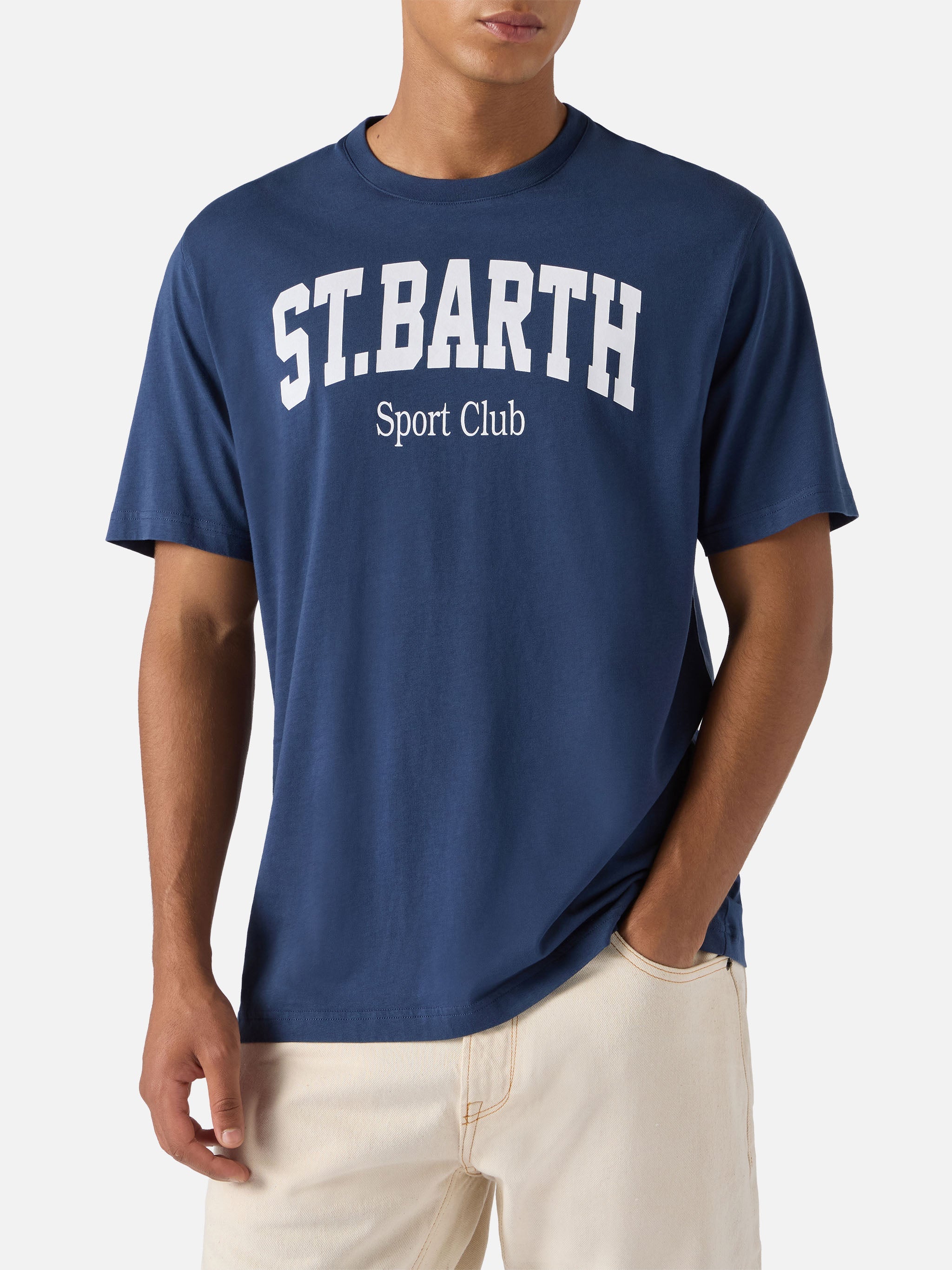 Arnott Cotton T-Shirt Blue With St. Barth Sport Club Print