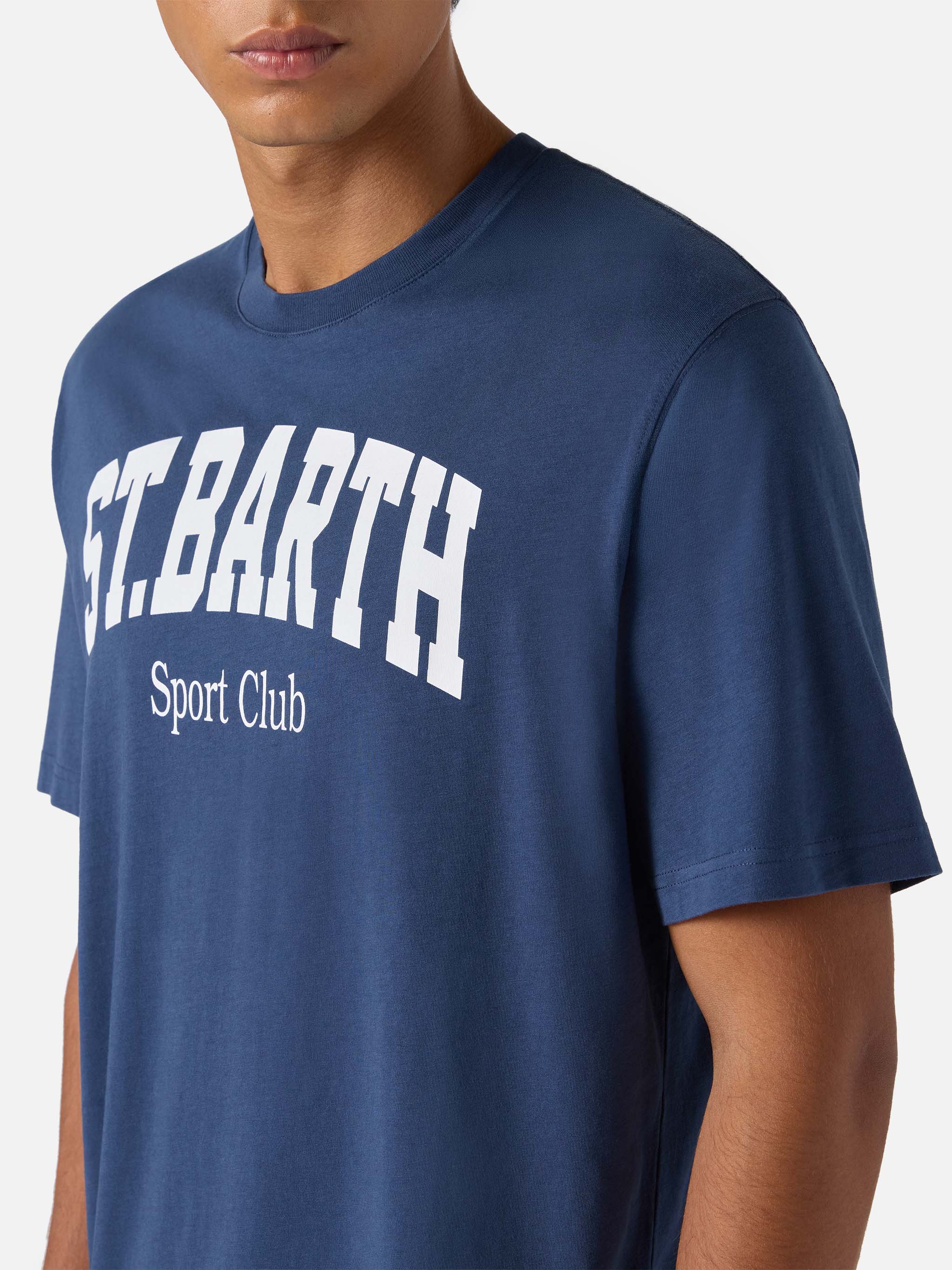 Arnott Cotton T-Shirt Blue With St. Barth Sport Club Print