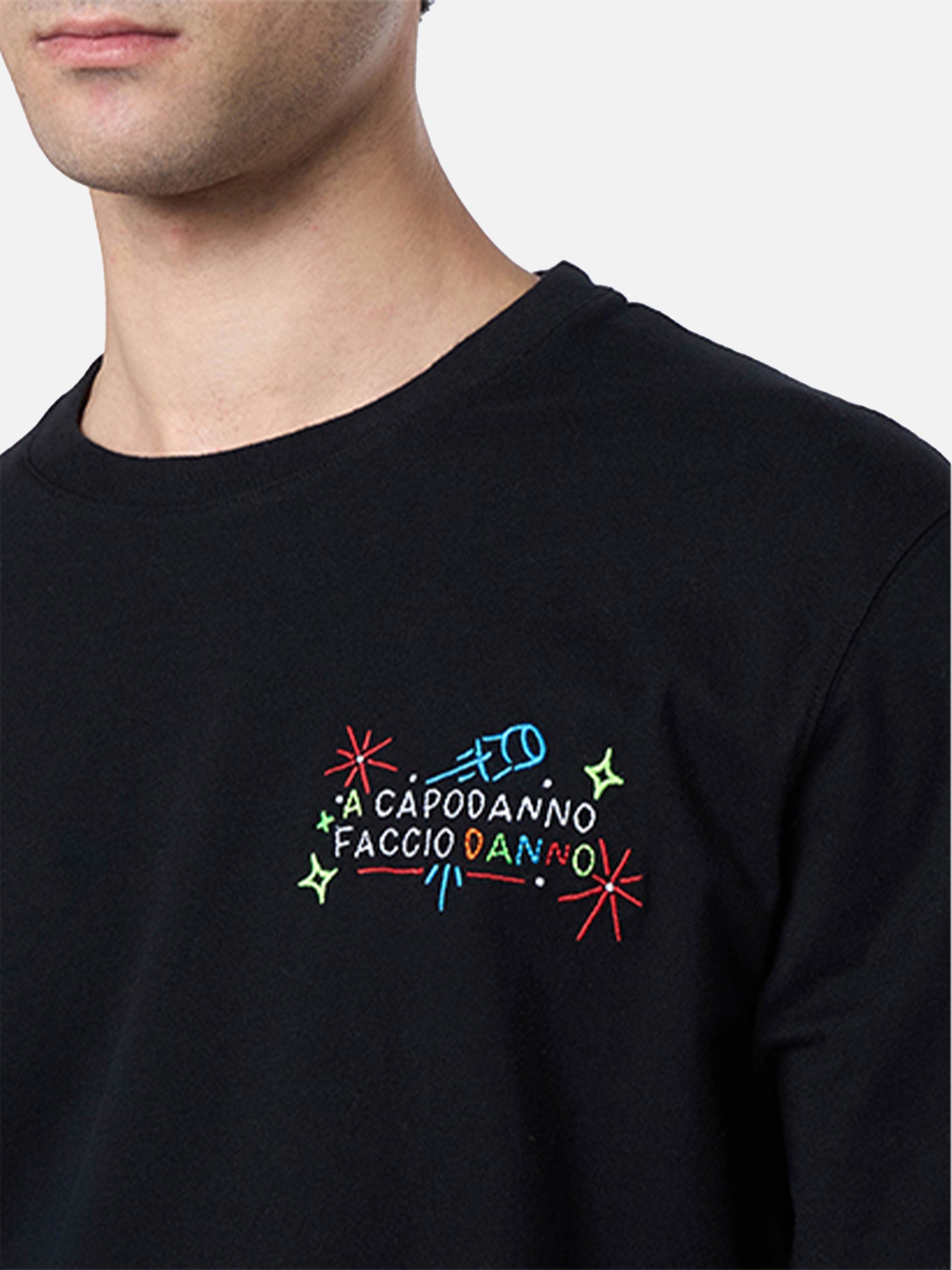 Man Heavy Cotton T-Shirt Arnott With A Capodanno Faccio Danno Embroidery | Insulti Luminosi Special Edition Black