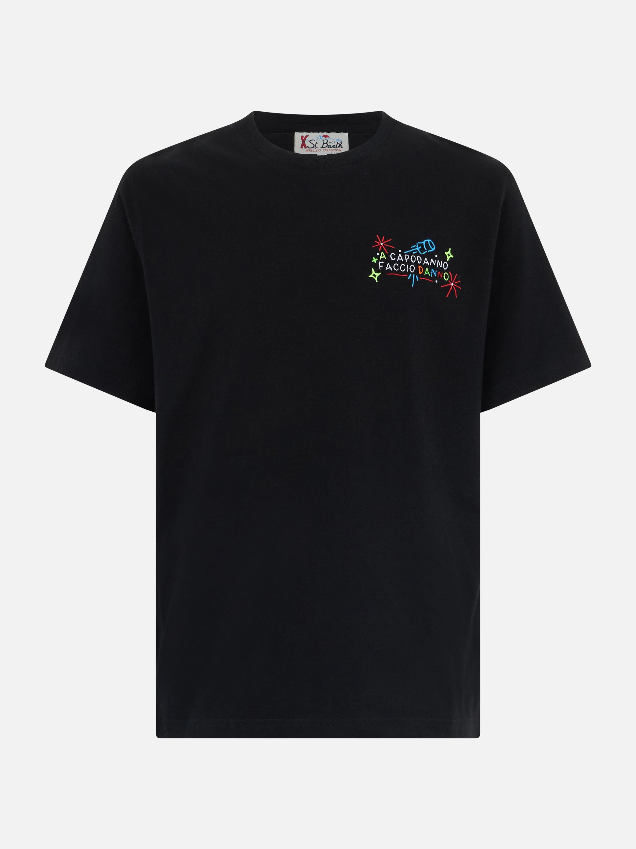 Man Heavy Cotton T-Shirt Arnott With A Capodanno Faccio Danno Embroidery | Insulti Luminosi Special Edition Black
