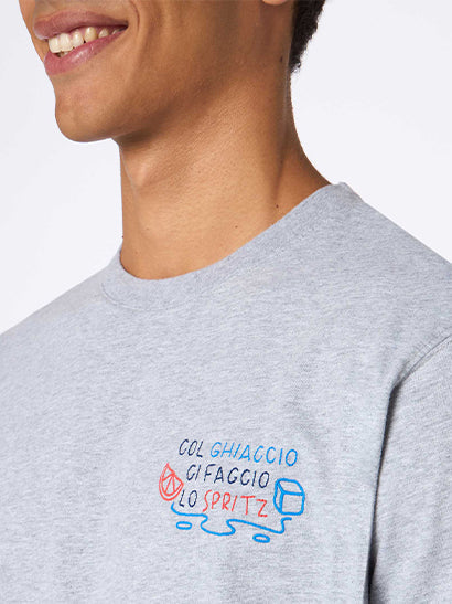 Man Heavy Cotton T-Shirt Arnott With Col Ghiaccio Ci Faccio Lo Spritz Embroidery | Insulti Luminosi Special Edition Melange Grey