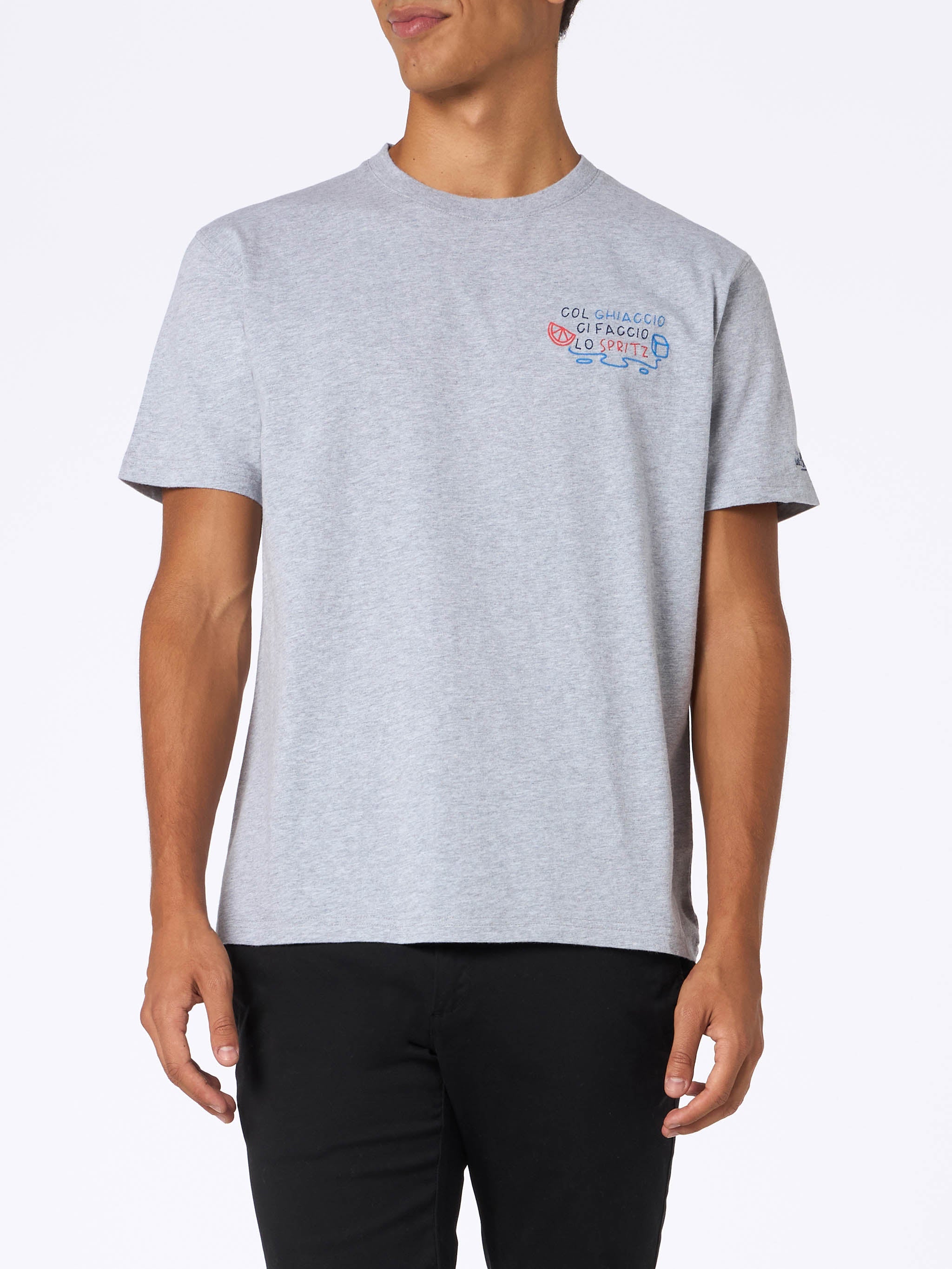 Man Heavy Cotton T-Shirt Arnott With Col Ghiaccio Ci Faccio Lo Spritz Embroidery | Insulti Luminosi Special Edition Melange Grey