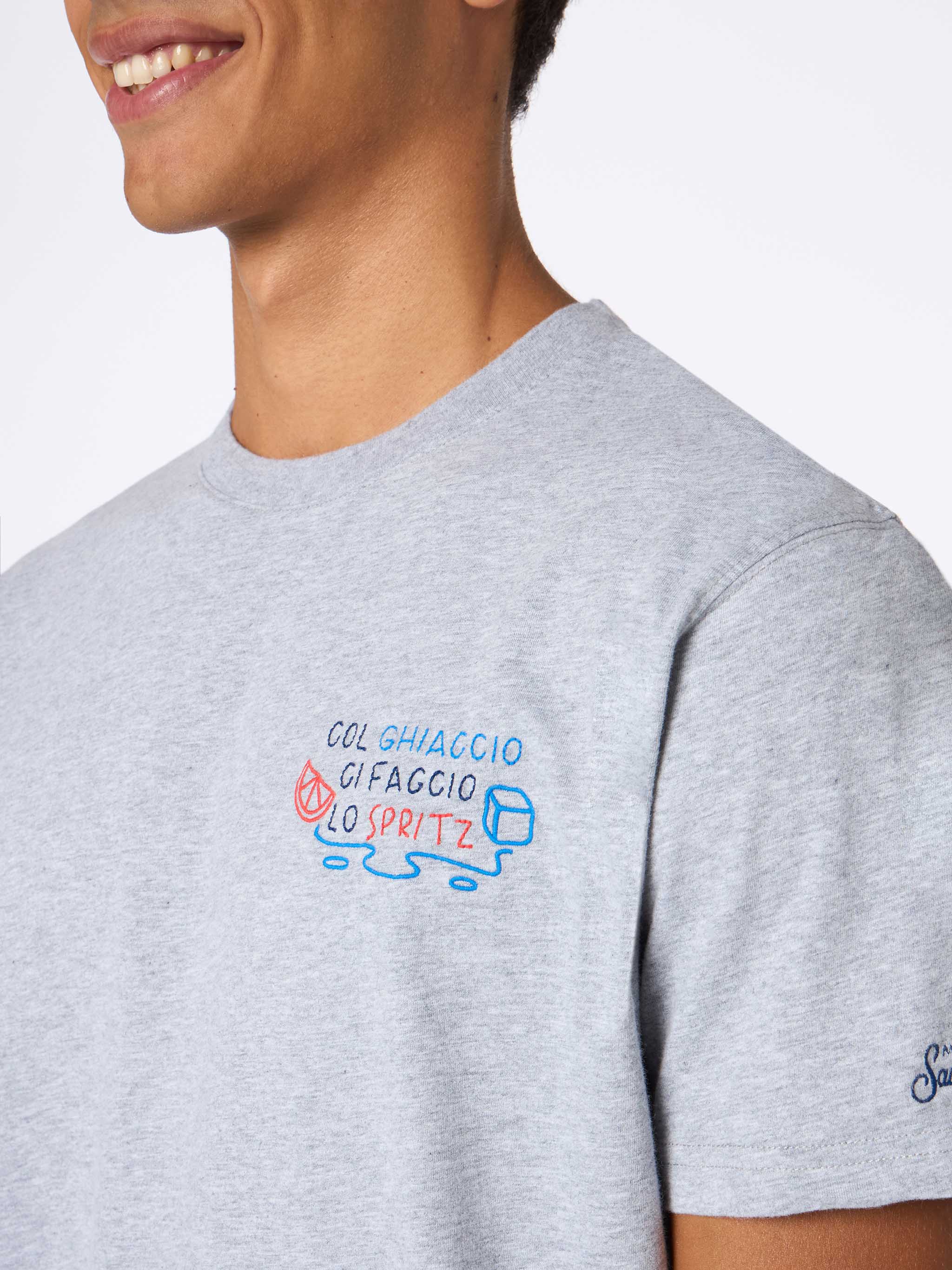 Man Heavy Cotton T-Shirt Arnott With Col Ghiaccio Ci Faccio Lo Spritz Embroidery | Insulti Luminosi Special Edition Melange Grey
