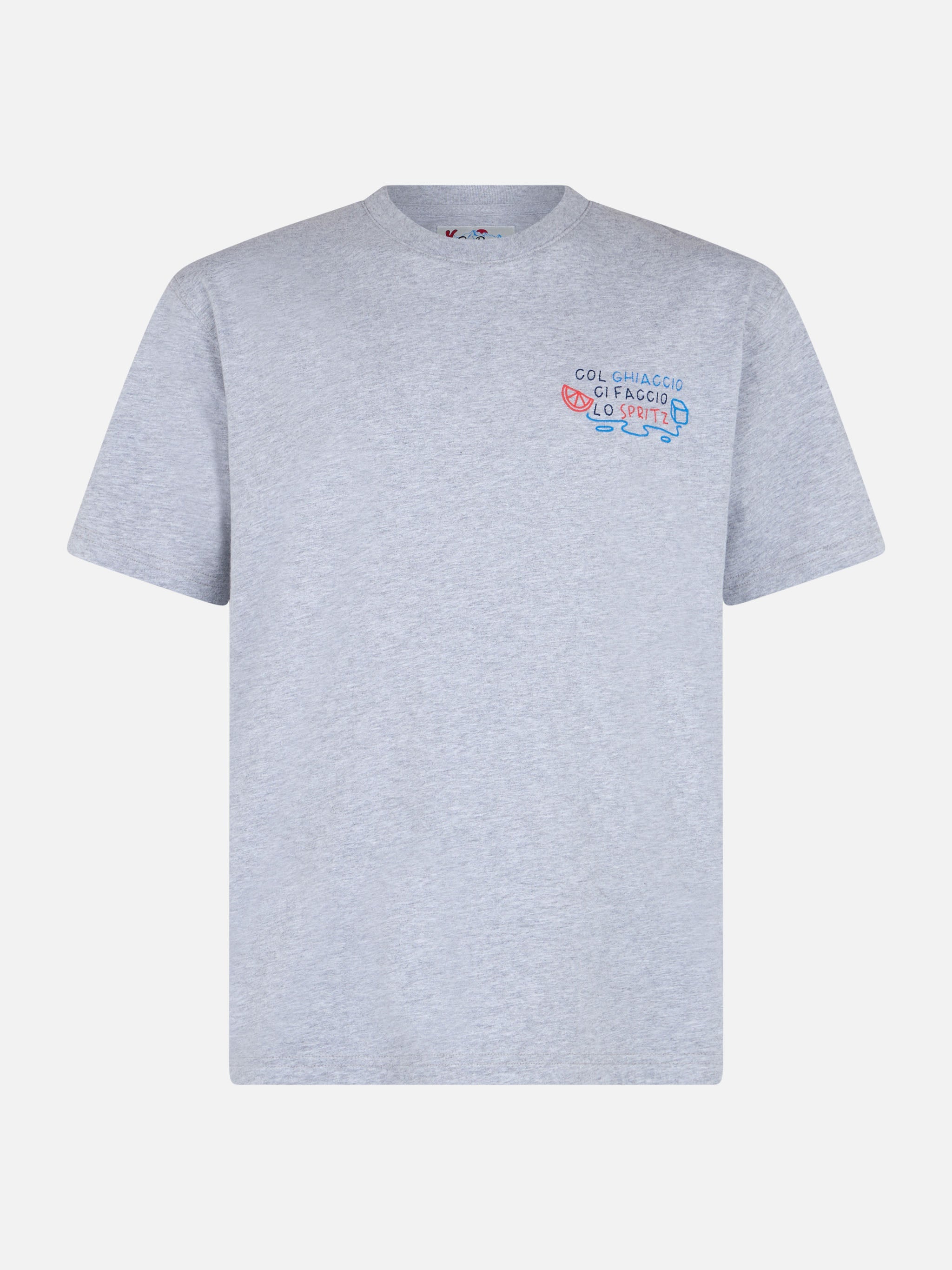 Man Heavy Cotton T-Shirt Arnott With Col Ghiaccio Ci Faccio Lo Spritz Embroidery | Insulti Luminosi Special Edition Melange Grey