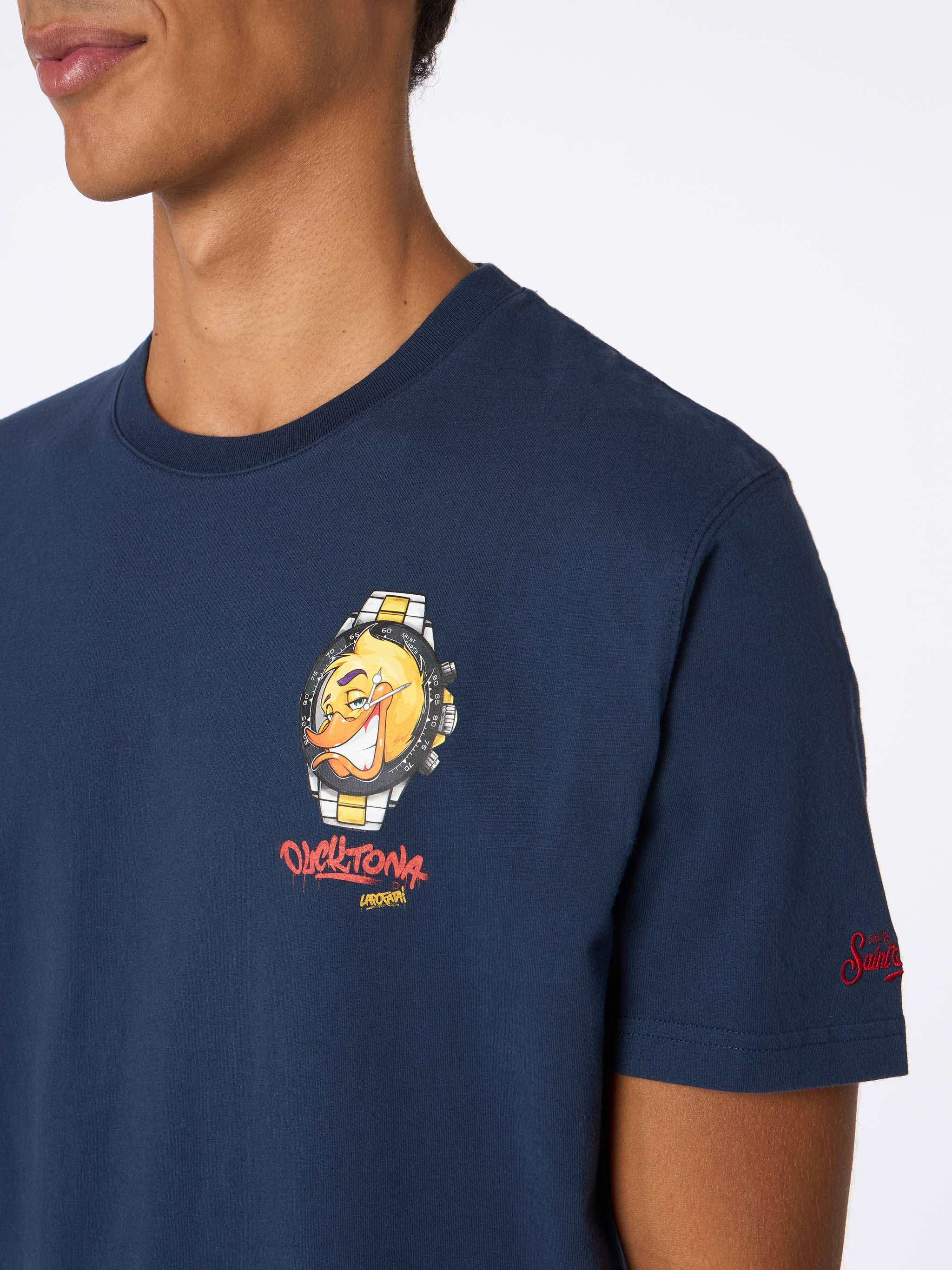 Arnott Heavy Cotton T-Shirt With Cryptopuppets Ducktona Watch Print | Special Edition Blue