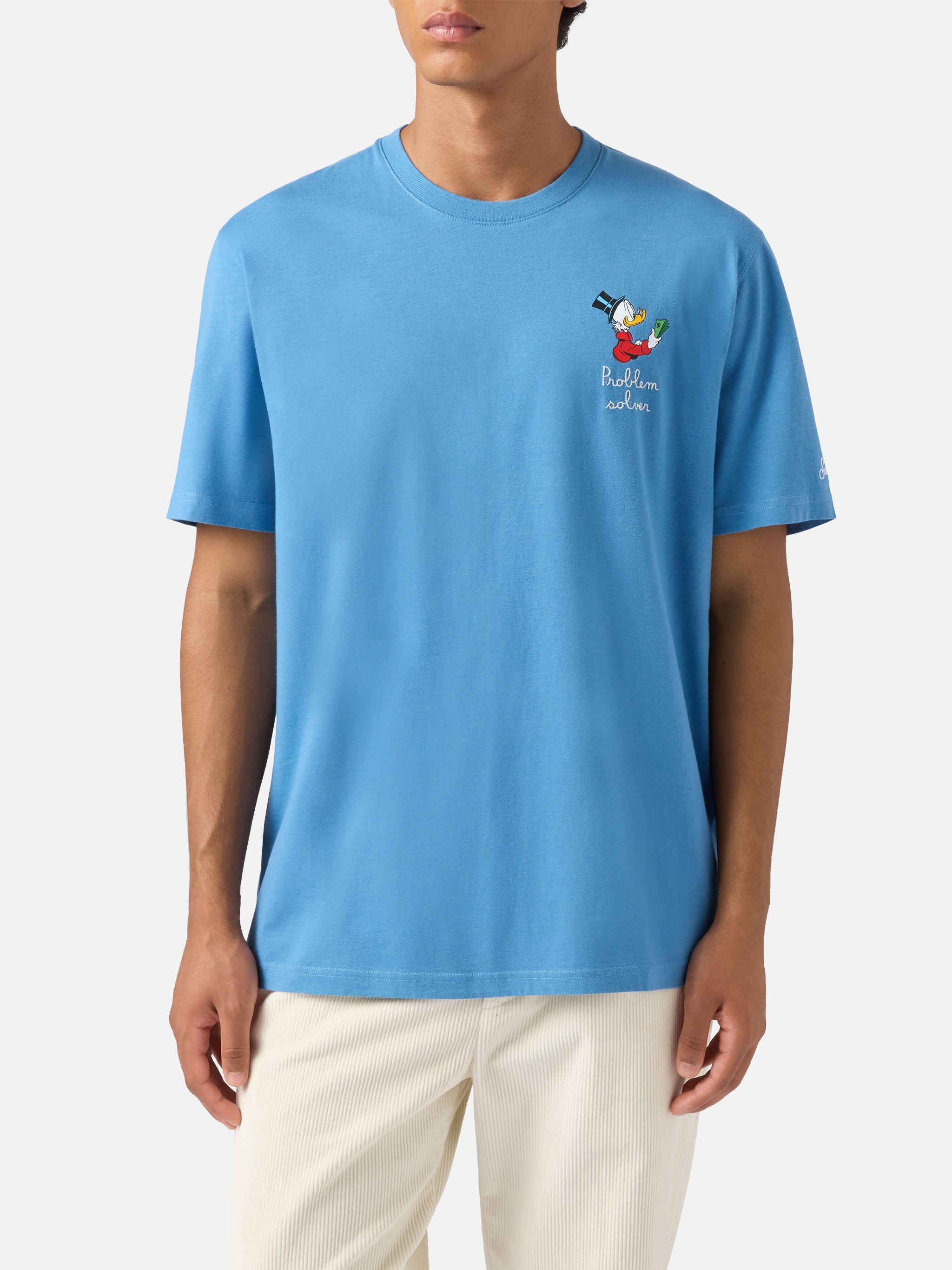 Arnott Cotton T-Shirt Air Force Blue With Scrooge Mcduck Problem Solver Embroidery | Disney Special Edition