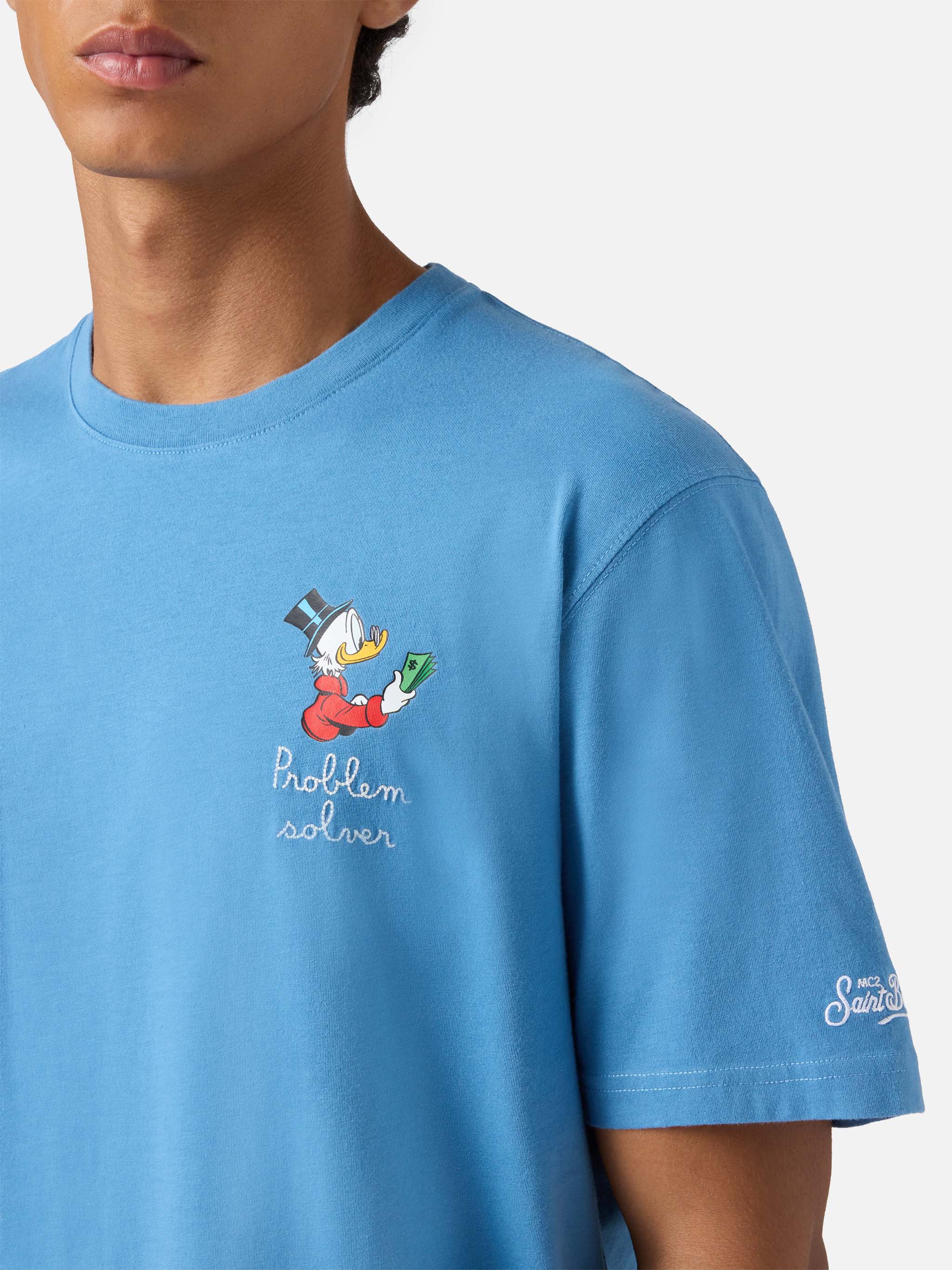 Arnott Cotton T-Shirt Air Force Blue With Scrooge Mcduck Problem Solver Embroidery | Disney Special Edition