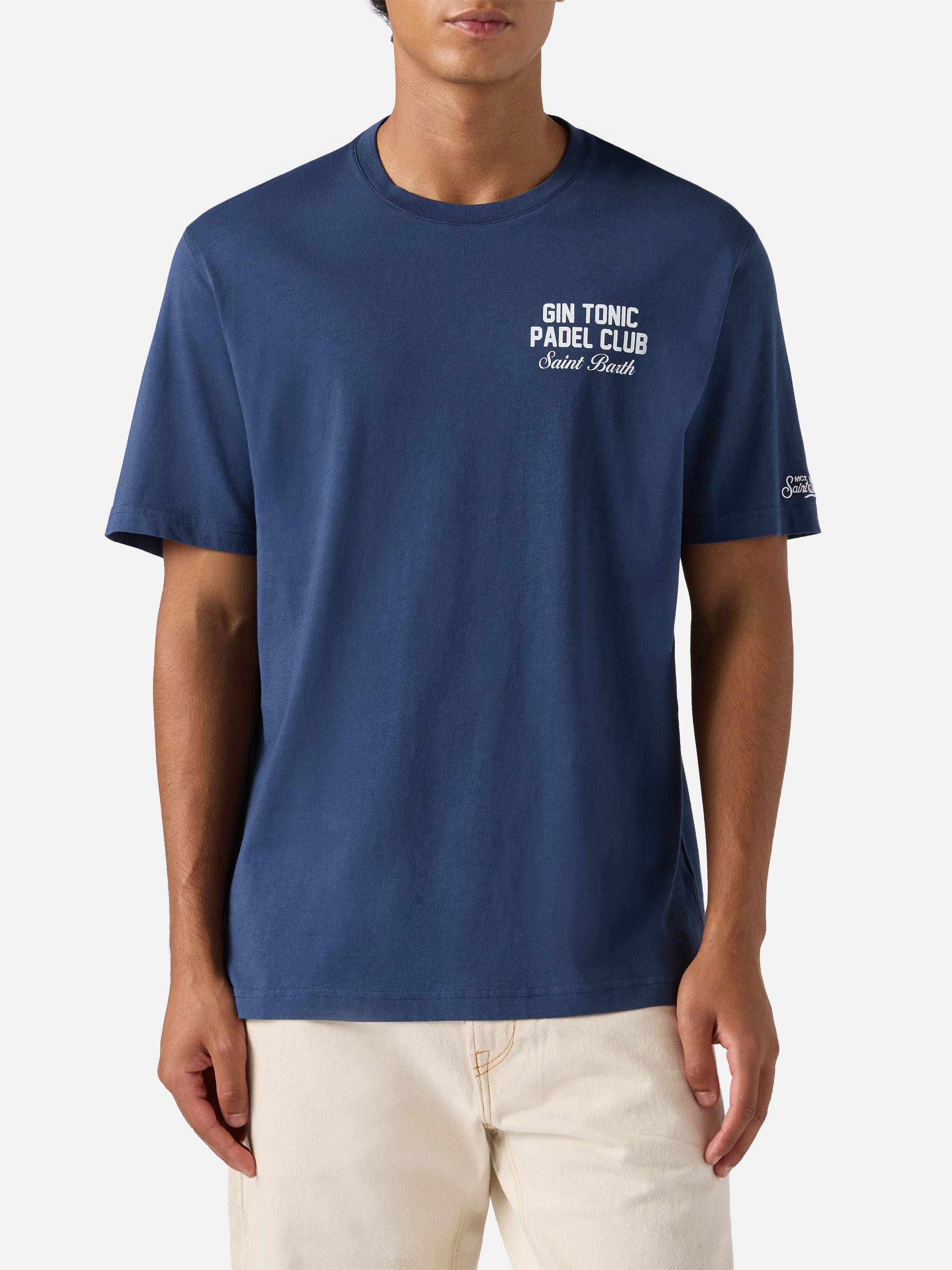 Arnott Cotton T-Shirt With Gin Tonic Cocktail Padel Club Print Blue
