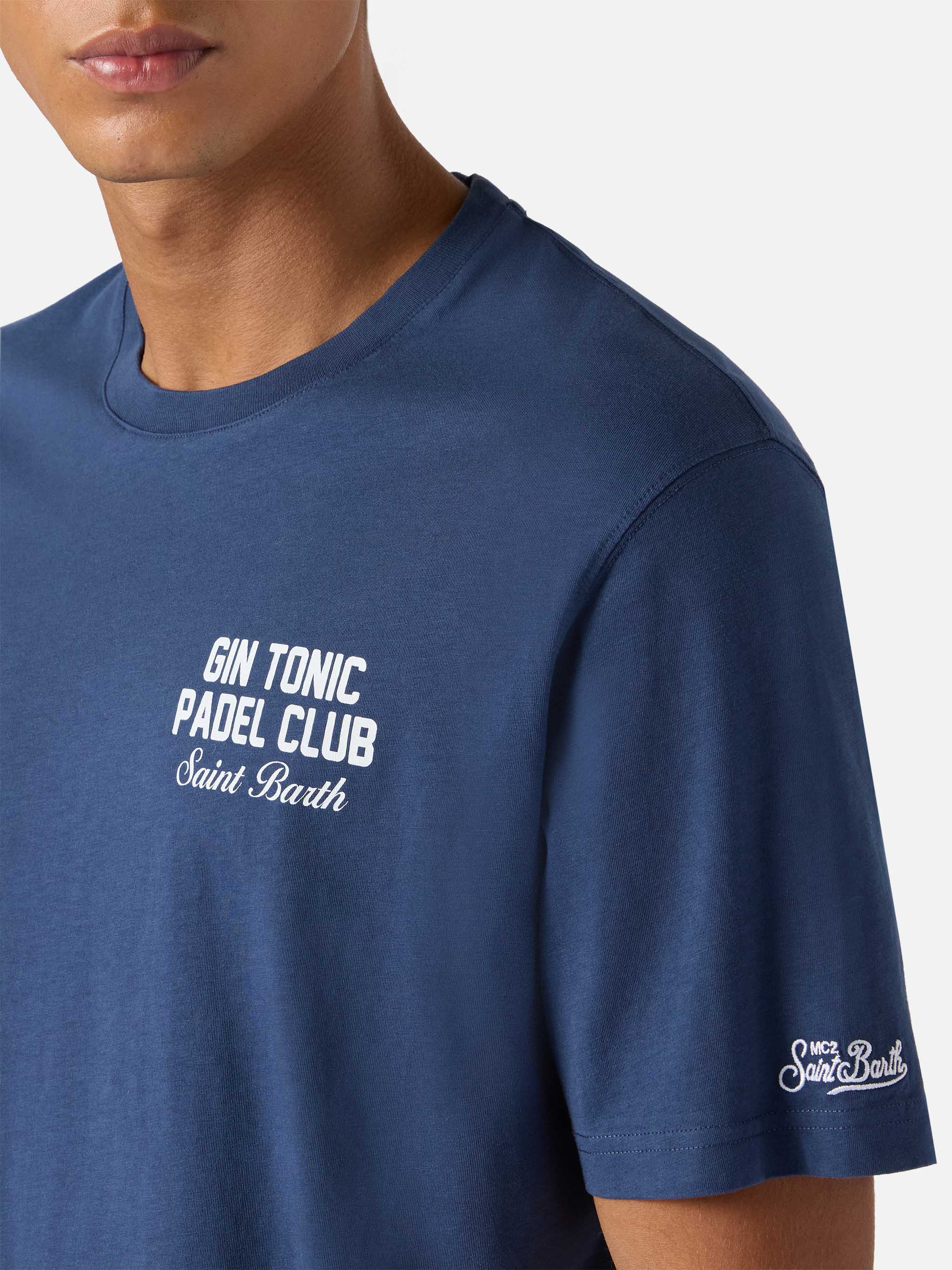 Arnott Cotton T-Shirt With Gin Tonic Cocktail Padel Club Print Blue