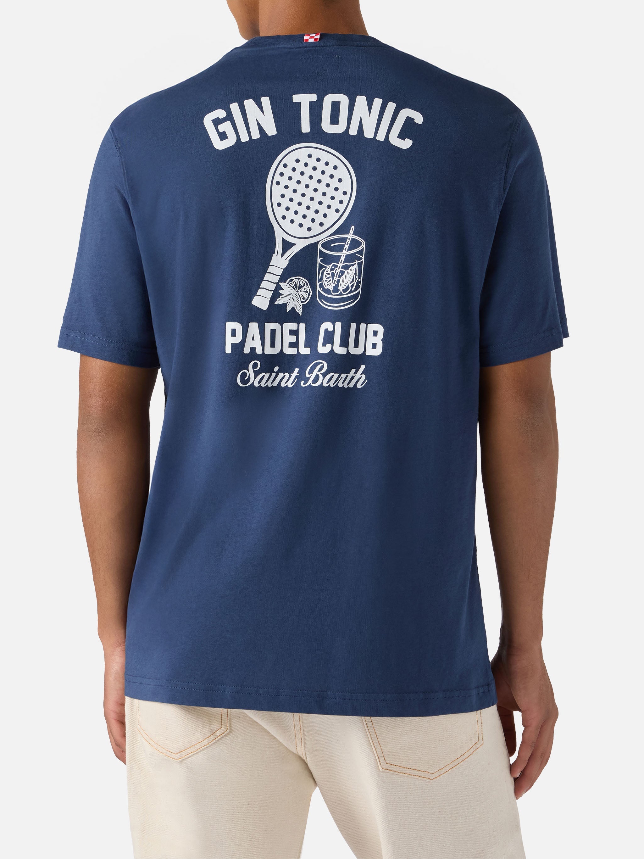 Arnott Cotton T-Shirt With Gin Tonic Cocktail Padel Club Print Blue