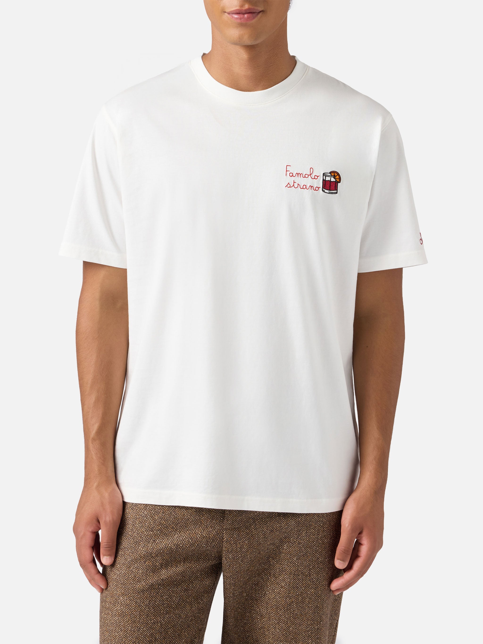 Arnott Cotton T-Shirt White With Famolo Strano Embroidery