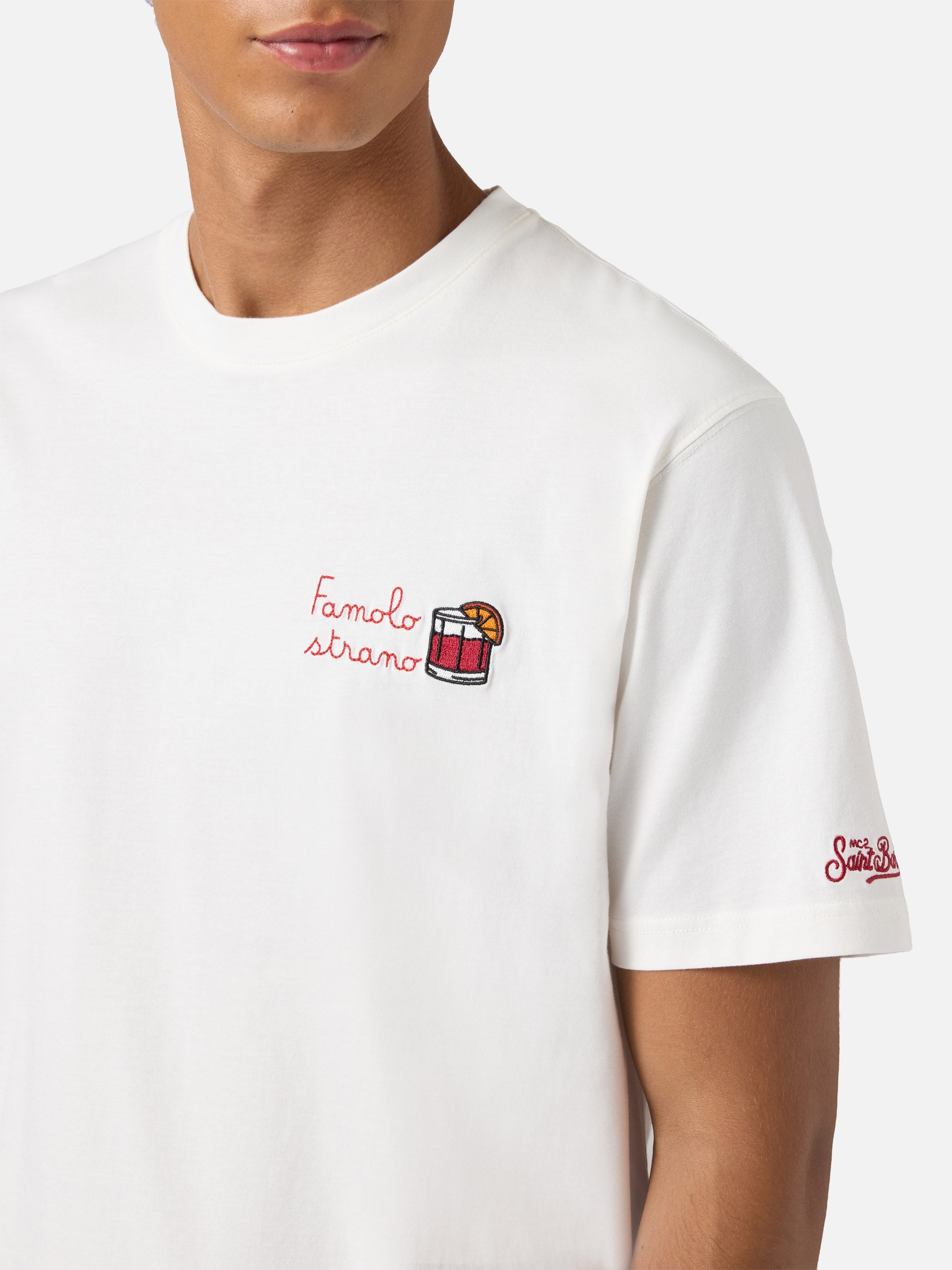 Arnott Cotton T-Shirt White With Famolo Strano Embroidery
