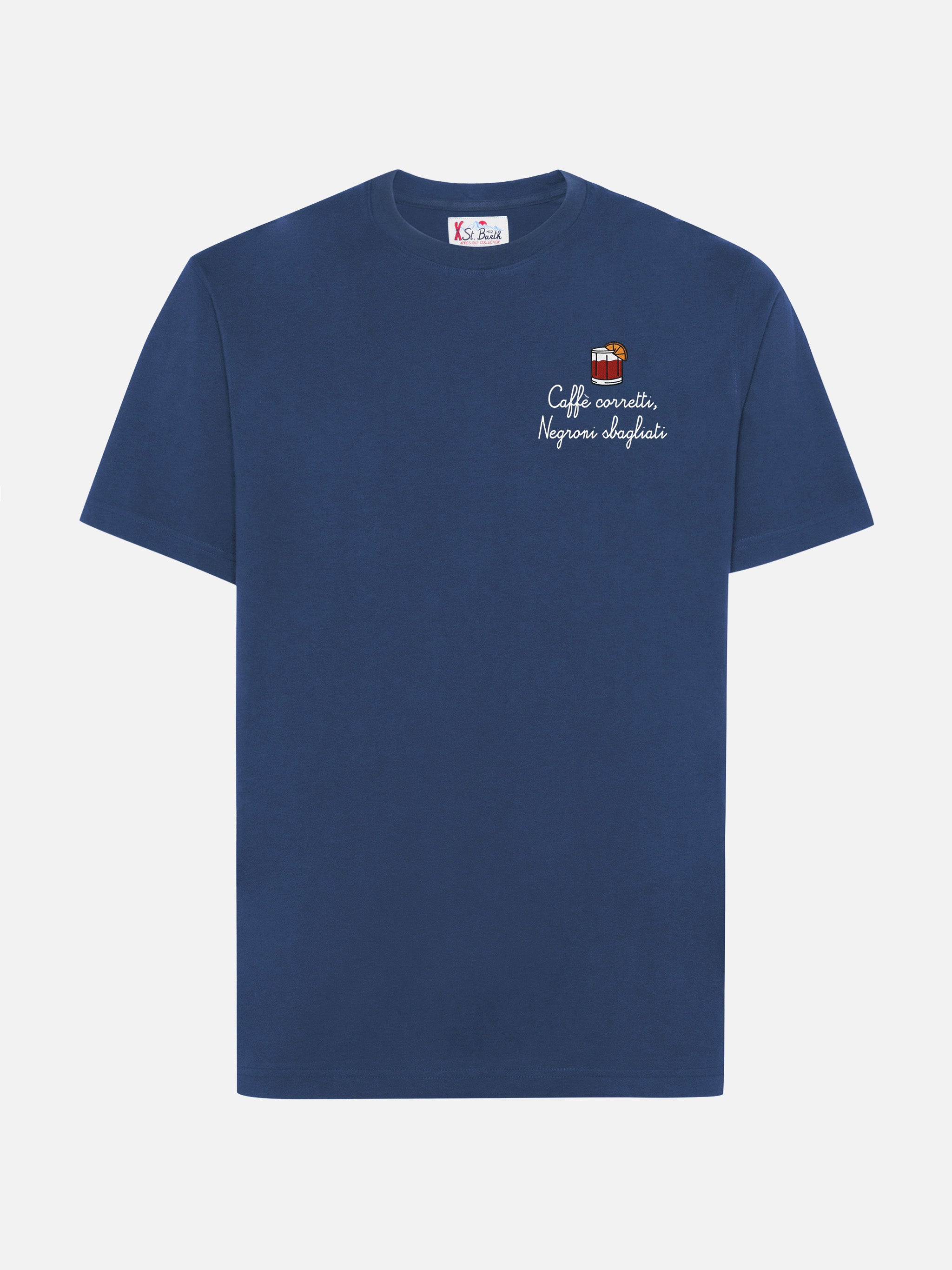 Arnott Cotton T-Shirt Blue With Caffè Corretti Negroni Sbagliati Embroidery