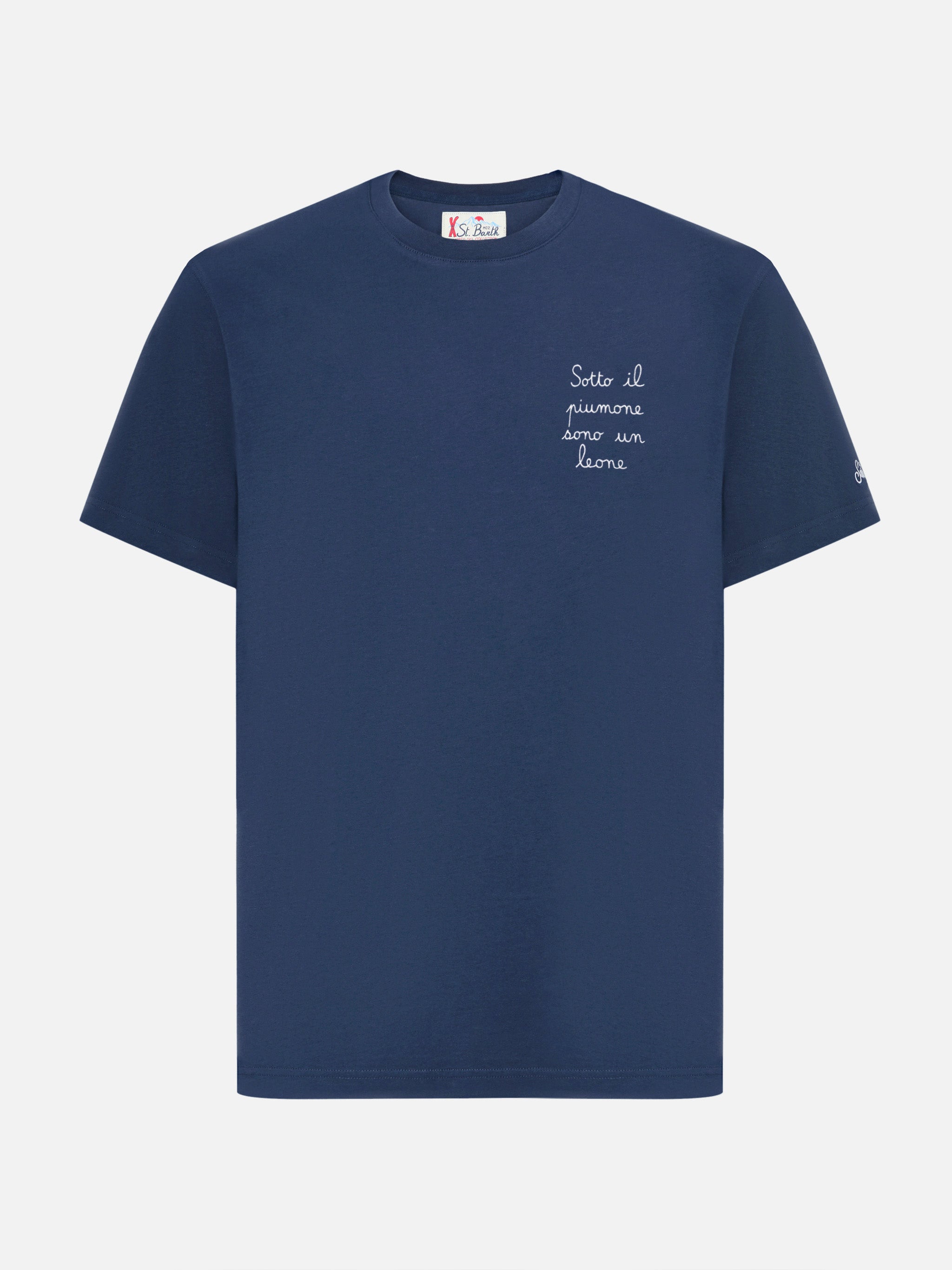 Arnott Cotton T-Shirt Blue With Sotto Il Piumone Sono Un Leone Embroidery