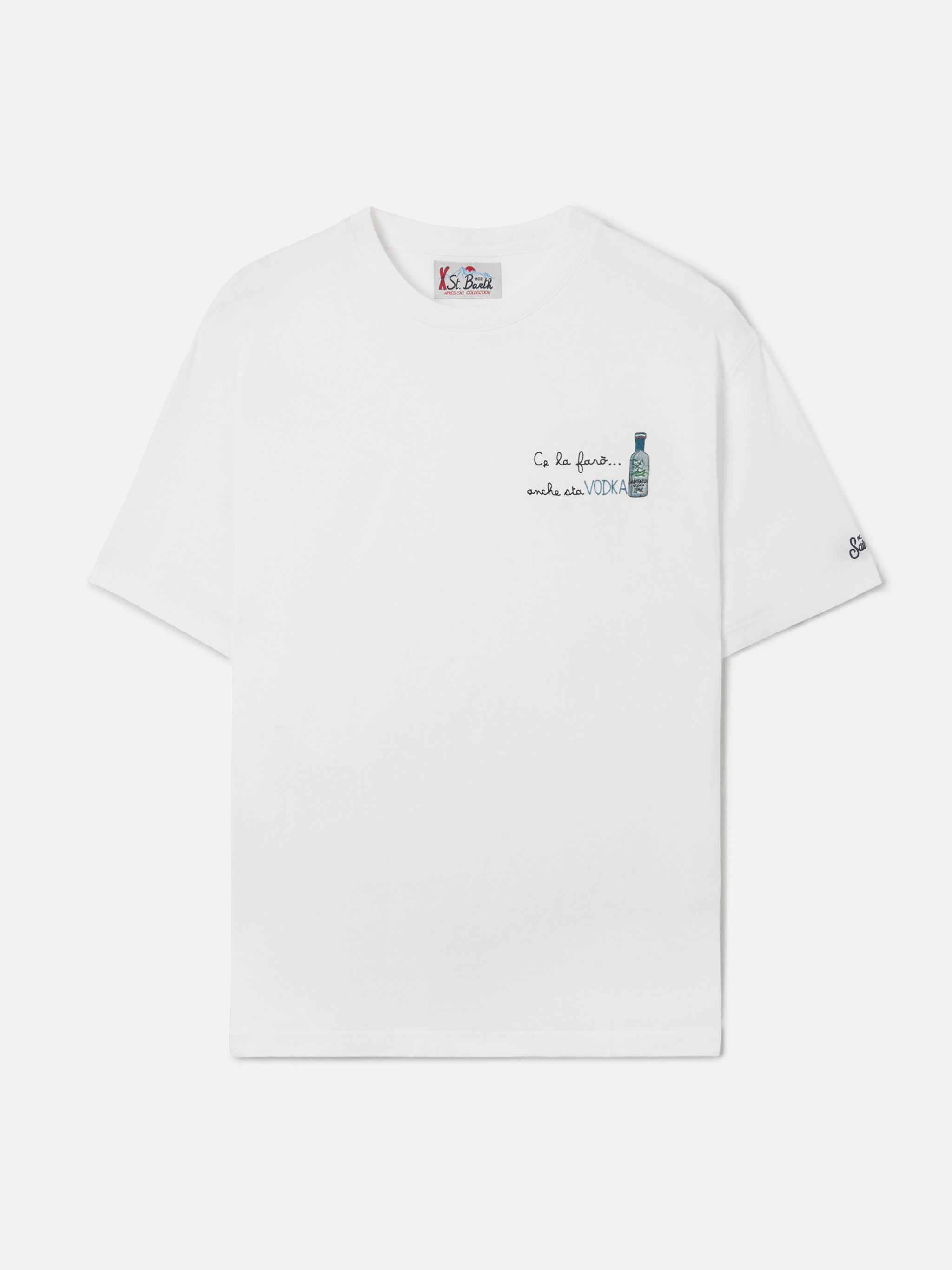 Arnott Cotton T-Shirt White With Ce La Farò Anche Sta Vodka Embroidery