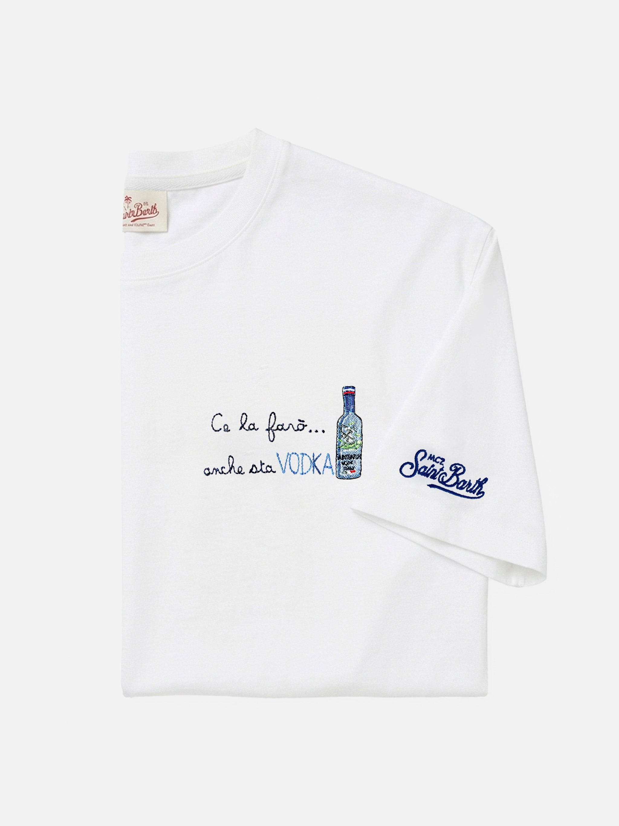 Arnott Cotton T-Shirt White With Ce La Farò Anche Sta Vodka Embroidery