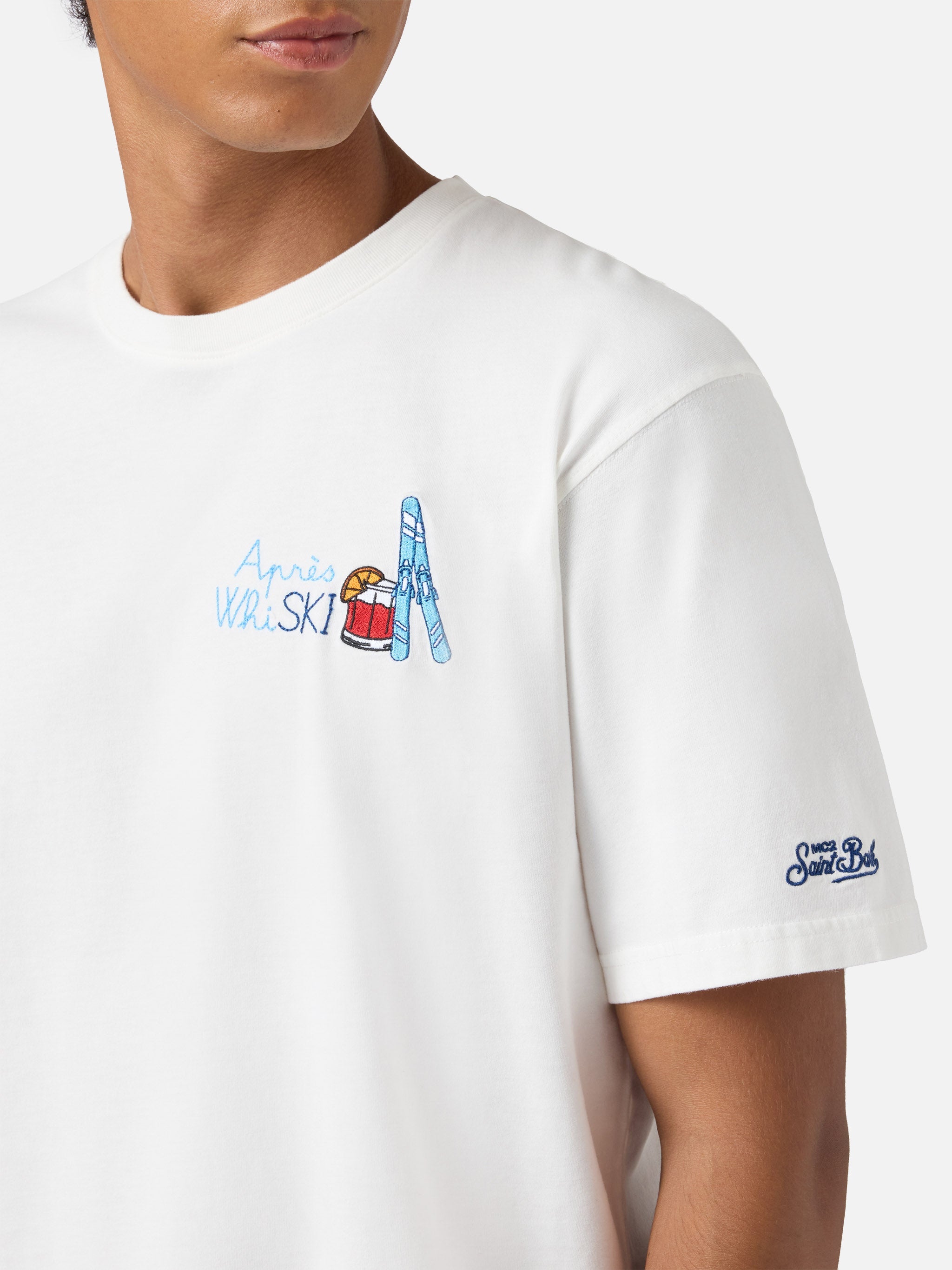Arnott Warm Winter Cotton T-Shirt White With Après Ski Embroidery