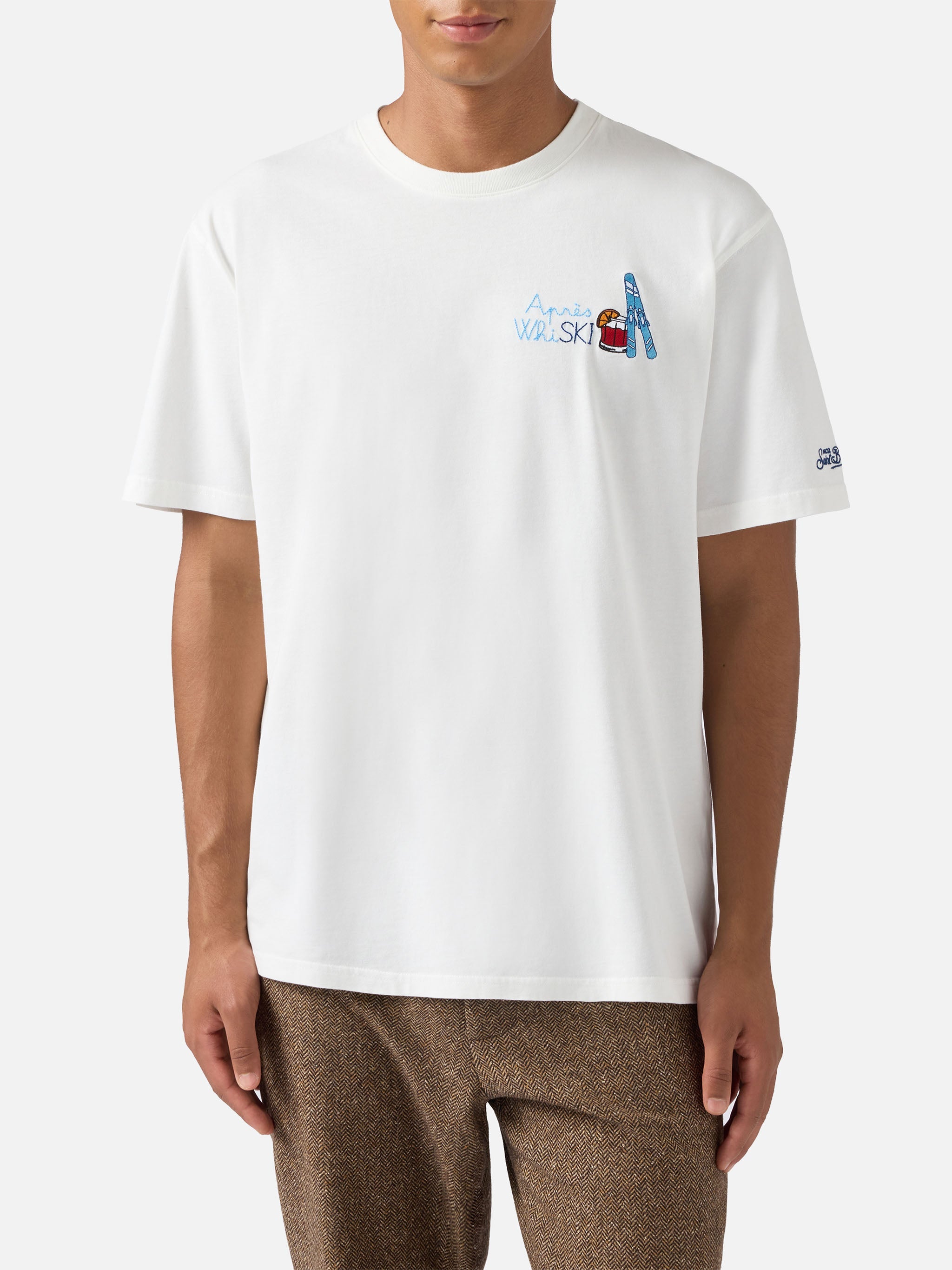 Arnott Warm Winter Cotton T-Shirt White With Après Ski Embroidery