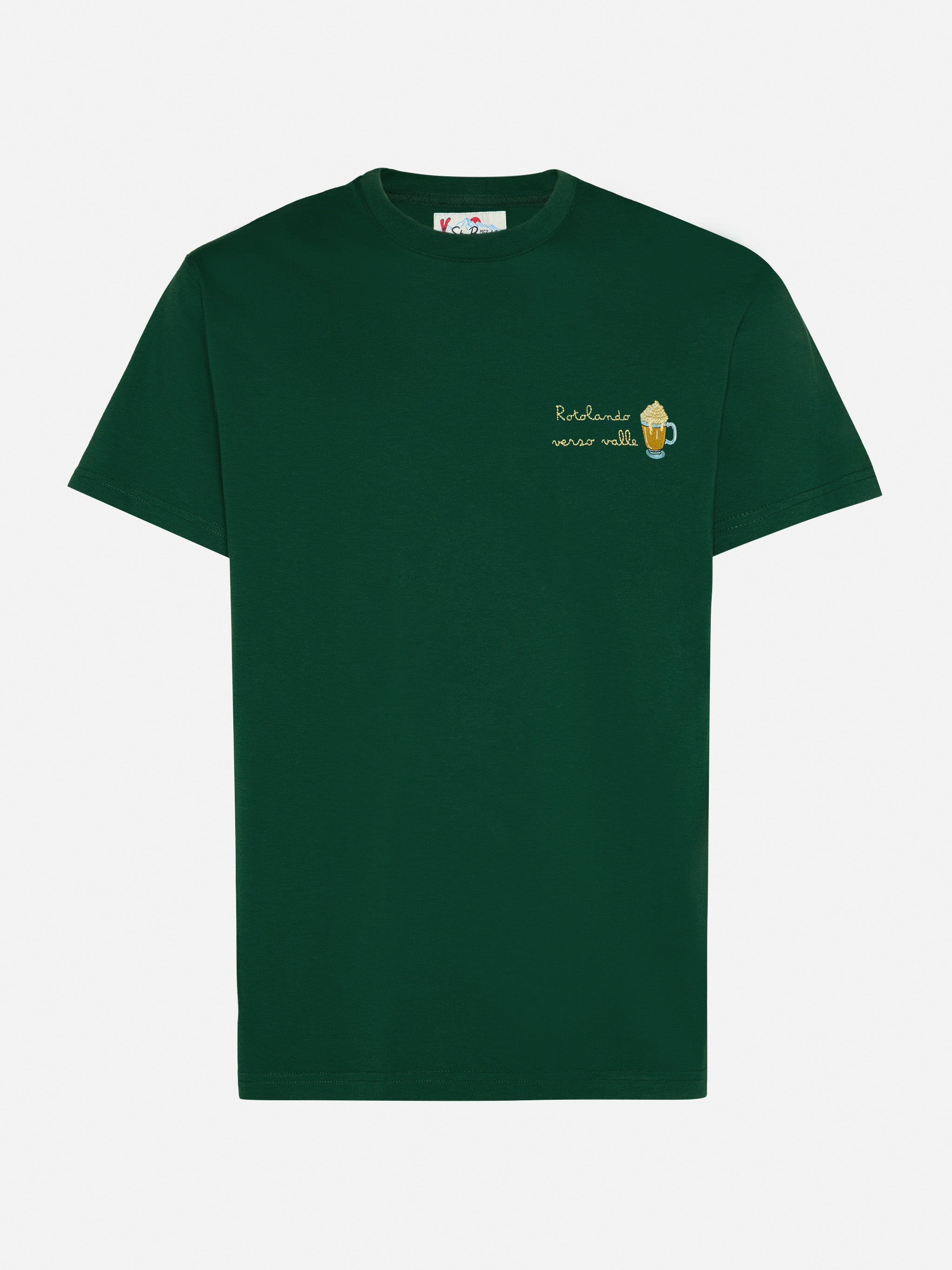 Arnott Warm-Touch Cotton T-Shirt Green With Rotolando Verso Valle Embroidery