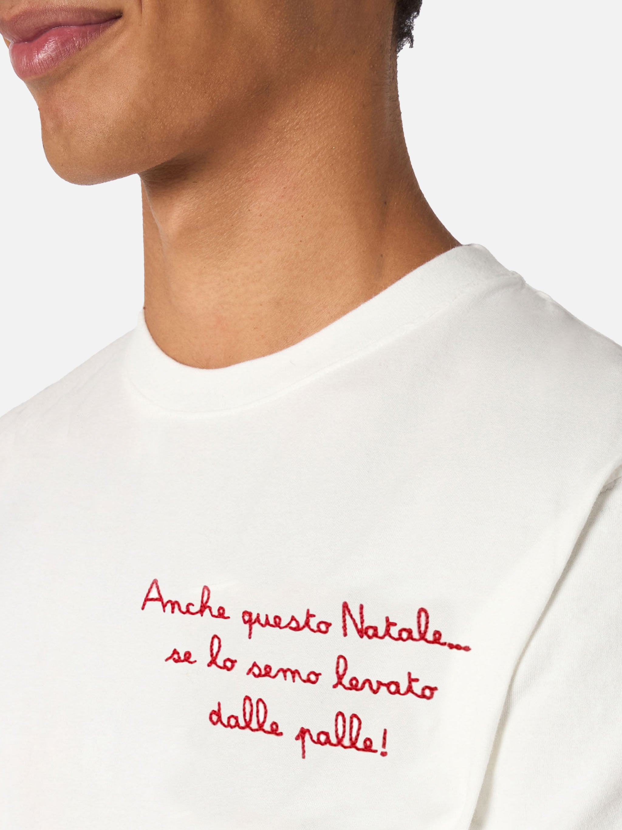 Man Heavy Cotton T-Shirt Arnott With Anche Questo Natale Embroidery | Vacanze Di Special Edition White
