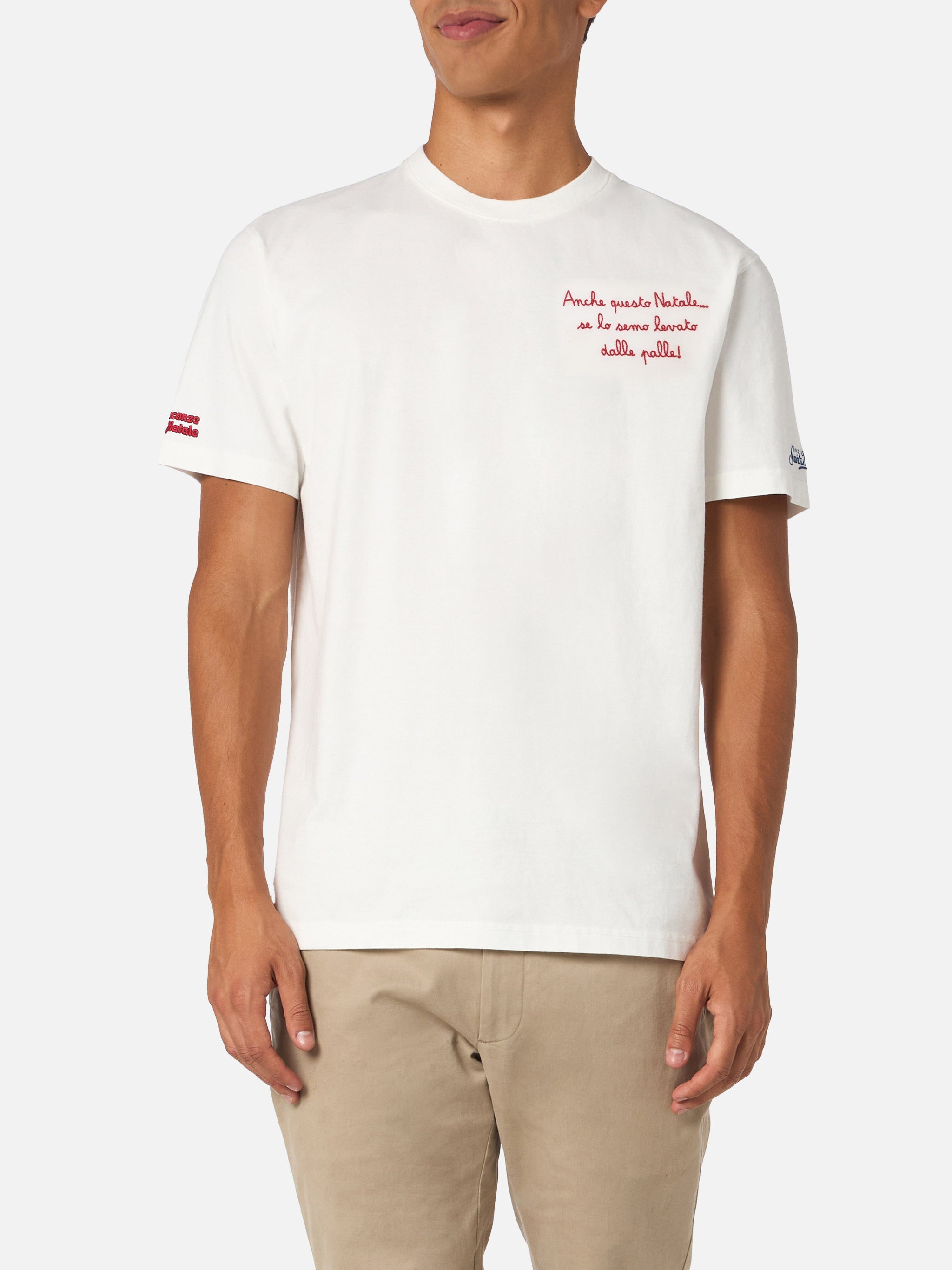 Man Heavy Cotton T-Shirt Arnott With Anche Questo Natale Embroidery | Vacanze Di Special Edition White