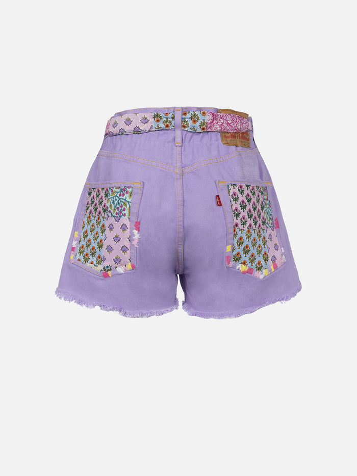 Arizona Upcycled Denim Shorts With Patches Lilac Pant