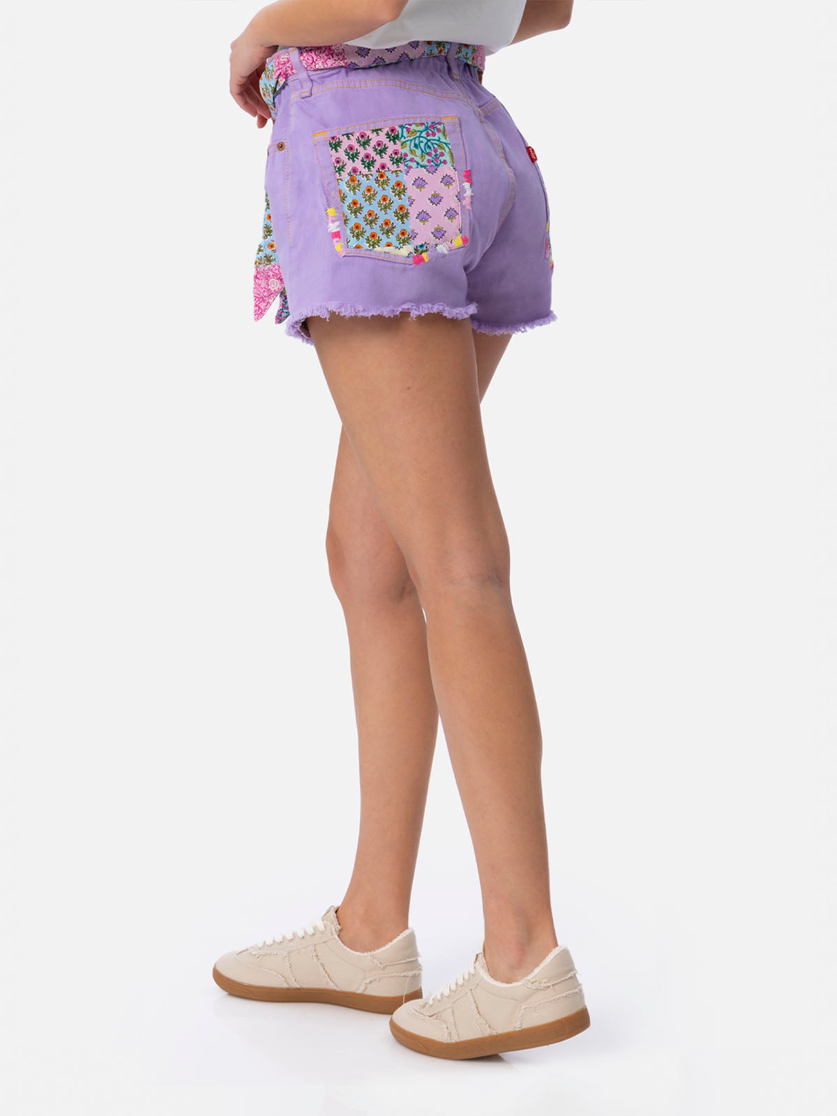 Arizona Upcycled Denim Shorts With Patches Lilac Pant