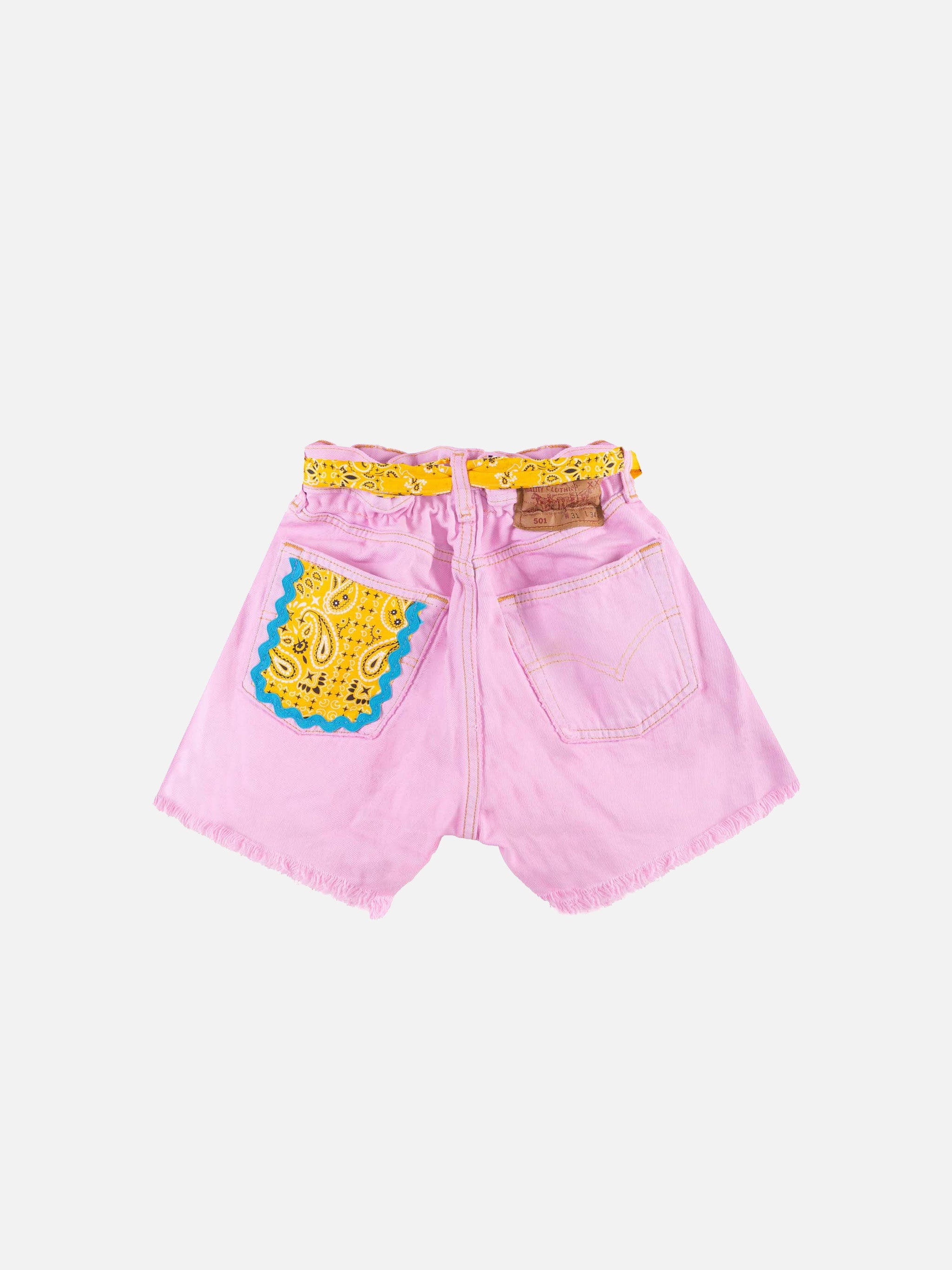 Girl Upcycled Denim Shorts With Embroidery Yellow Pant