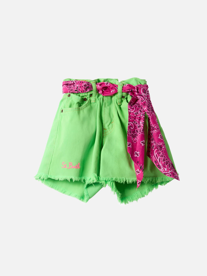 Upcycled Denim Shorts Arizona Jr With Embroideries Green Pant