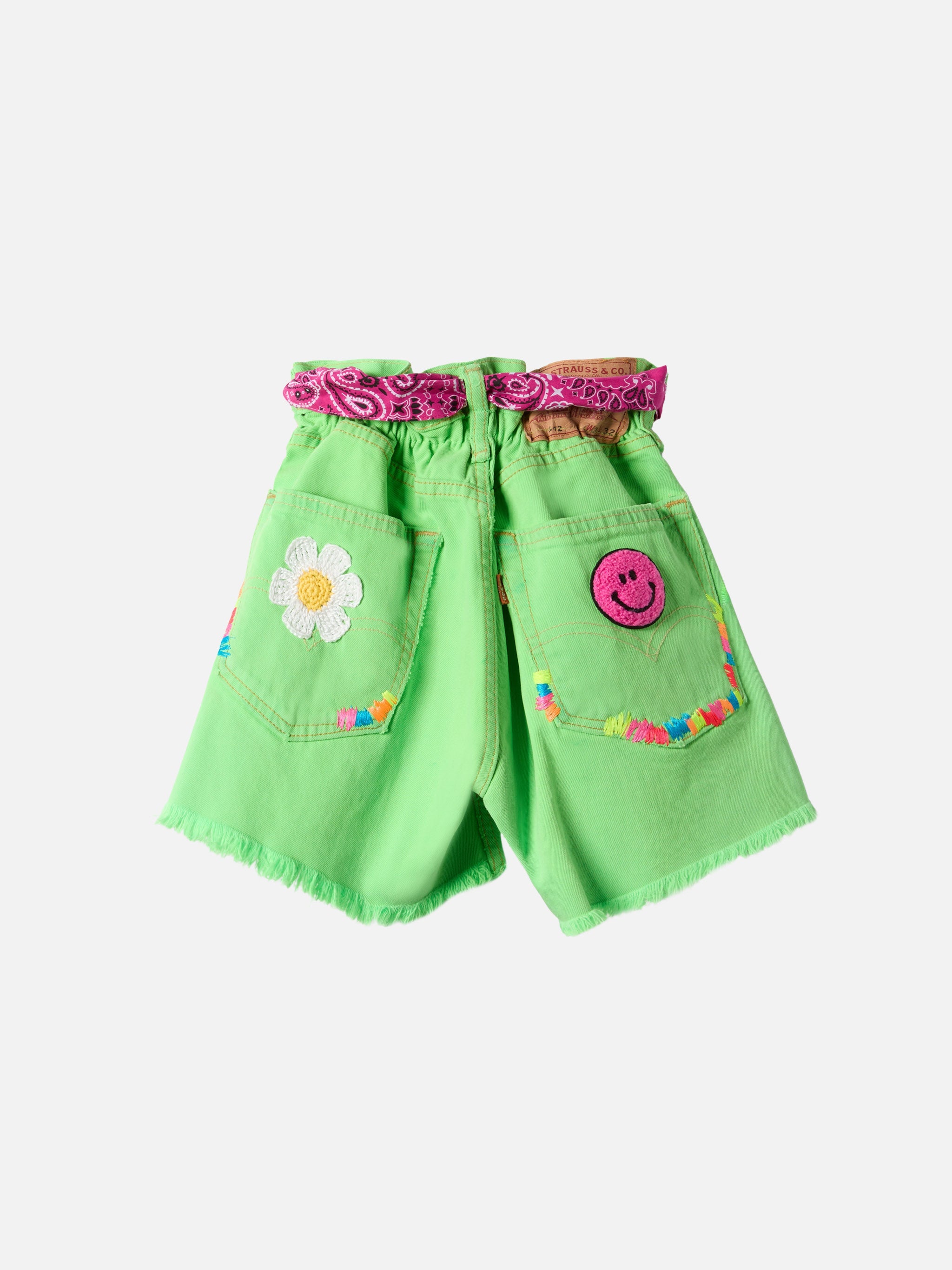 Upcycled Denim Shorts Arizona Jr With Embroideries Green Pant