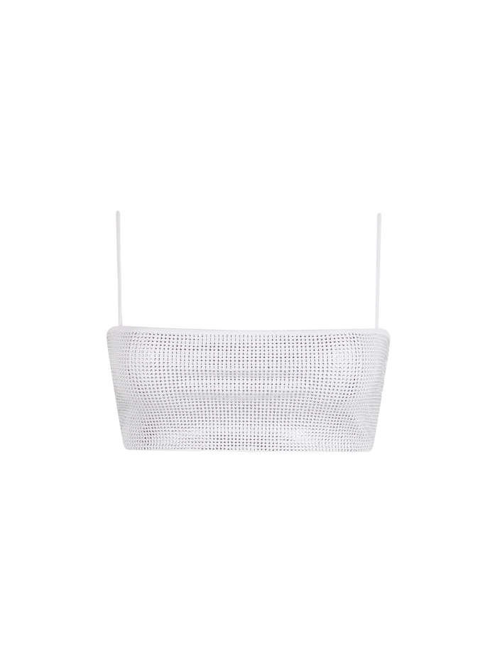 White Athena Bandeau Bikini Top With Rhinestones