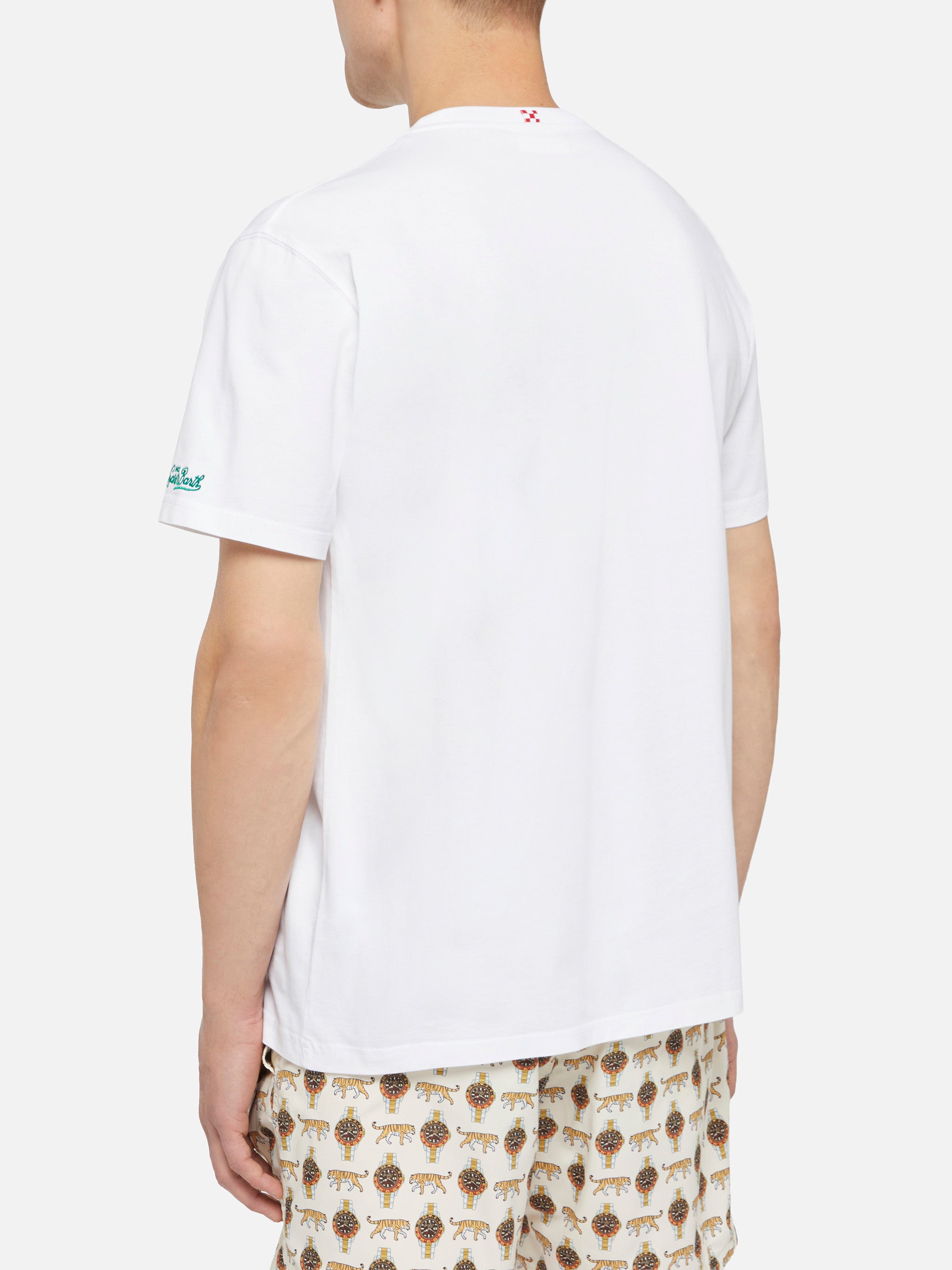 Cotton T-Shirt Austin With Embroidery And Watch Print White