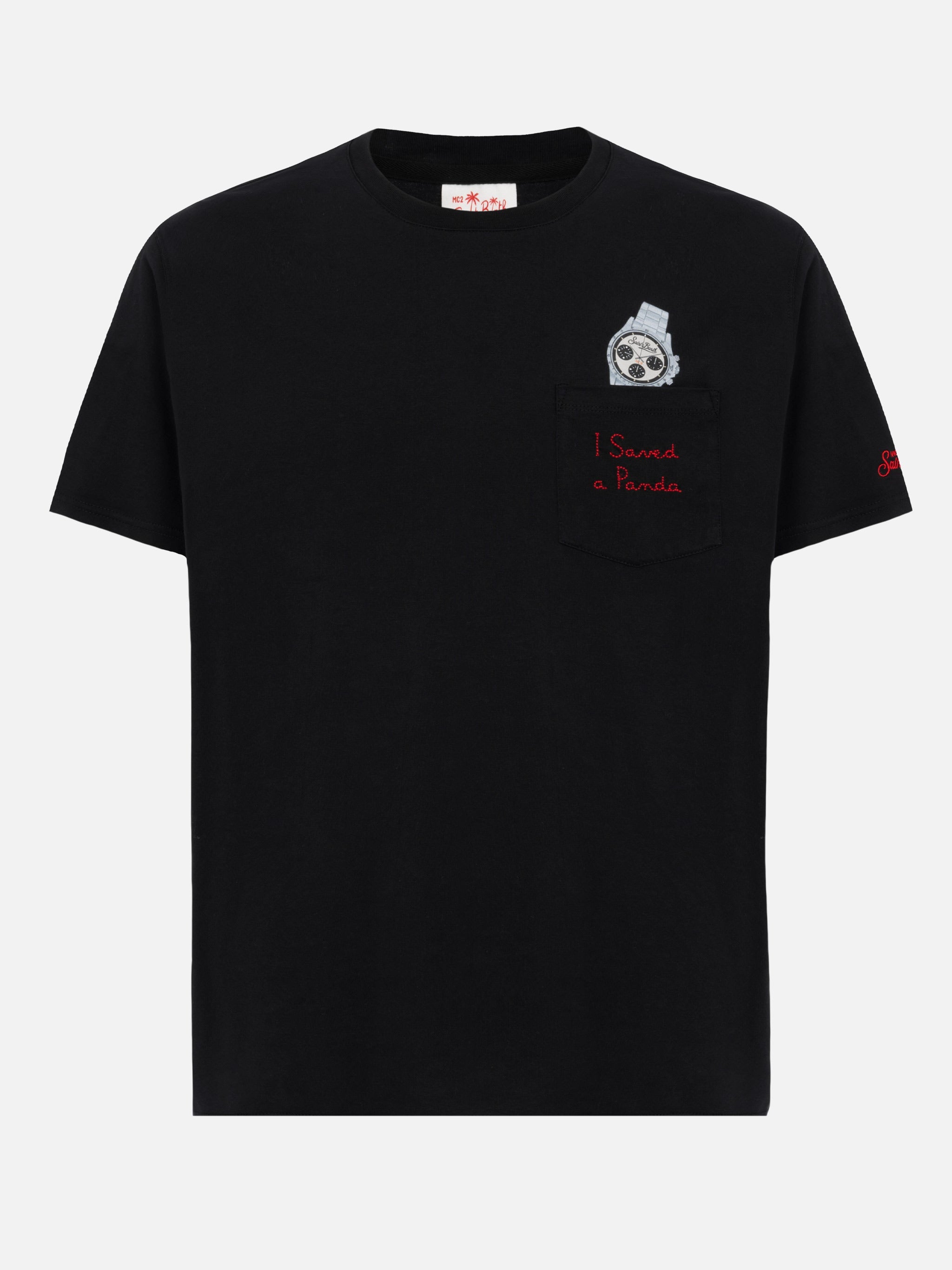 Cotton T-Shirt Austin With Embroidery And Watch Print Black