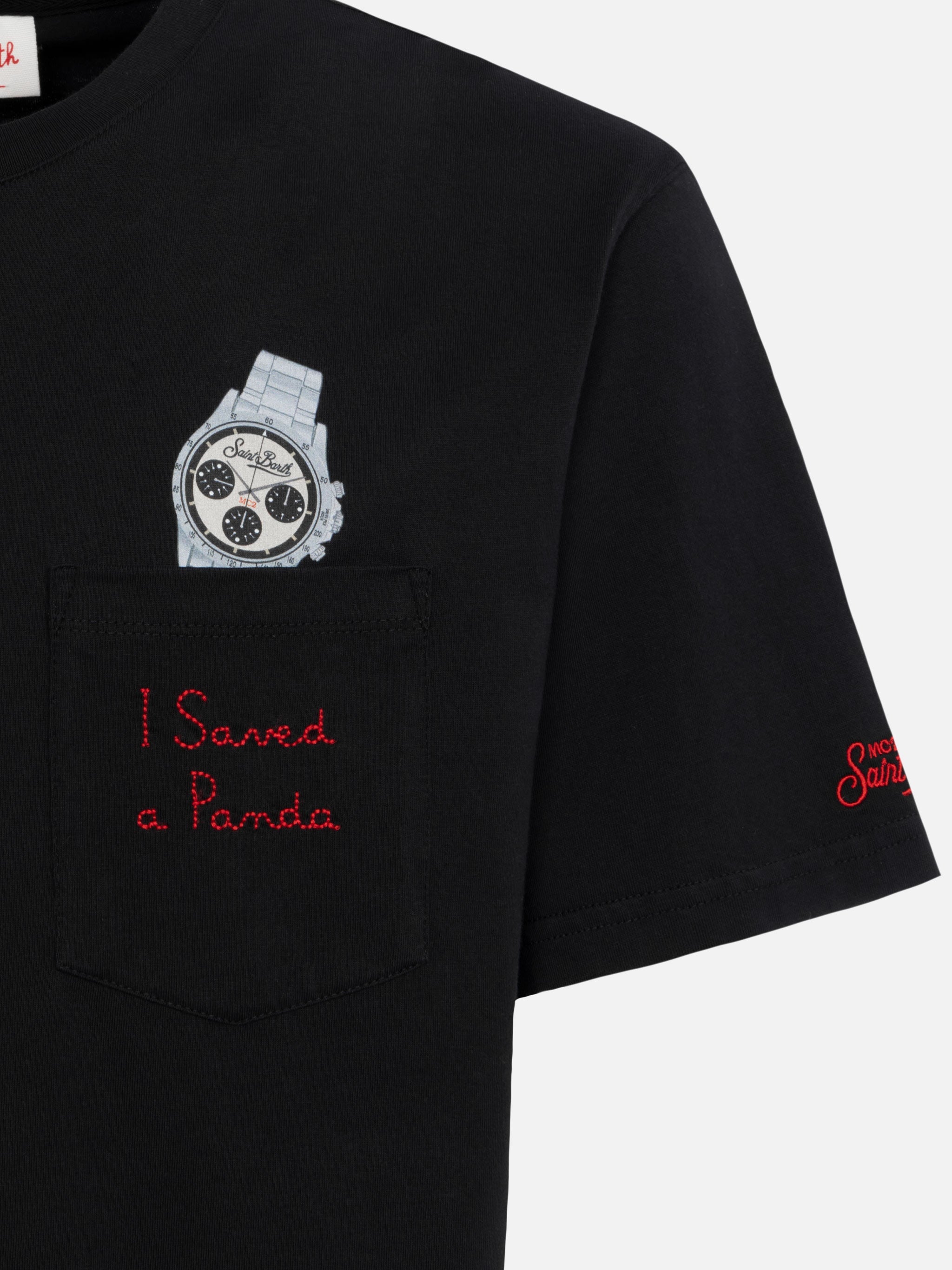 Cotton T-Shirt Austin With Embroidery And Watch Print Black