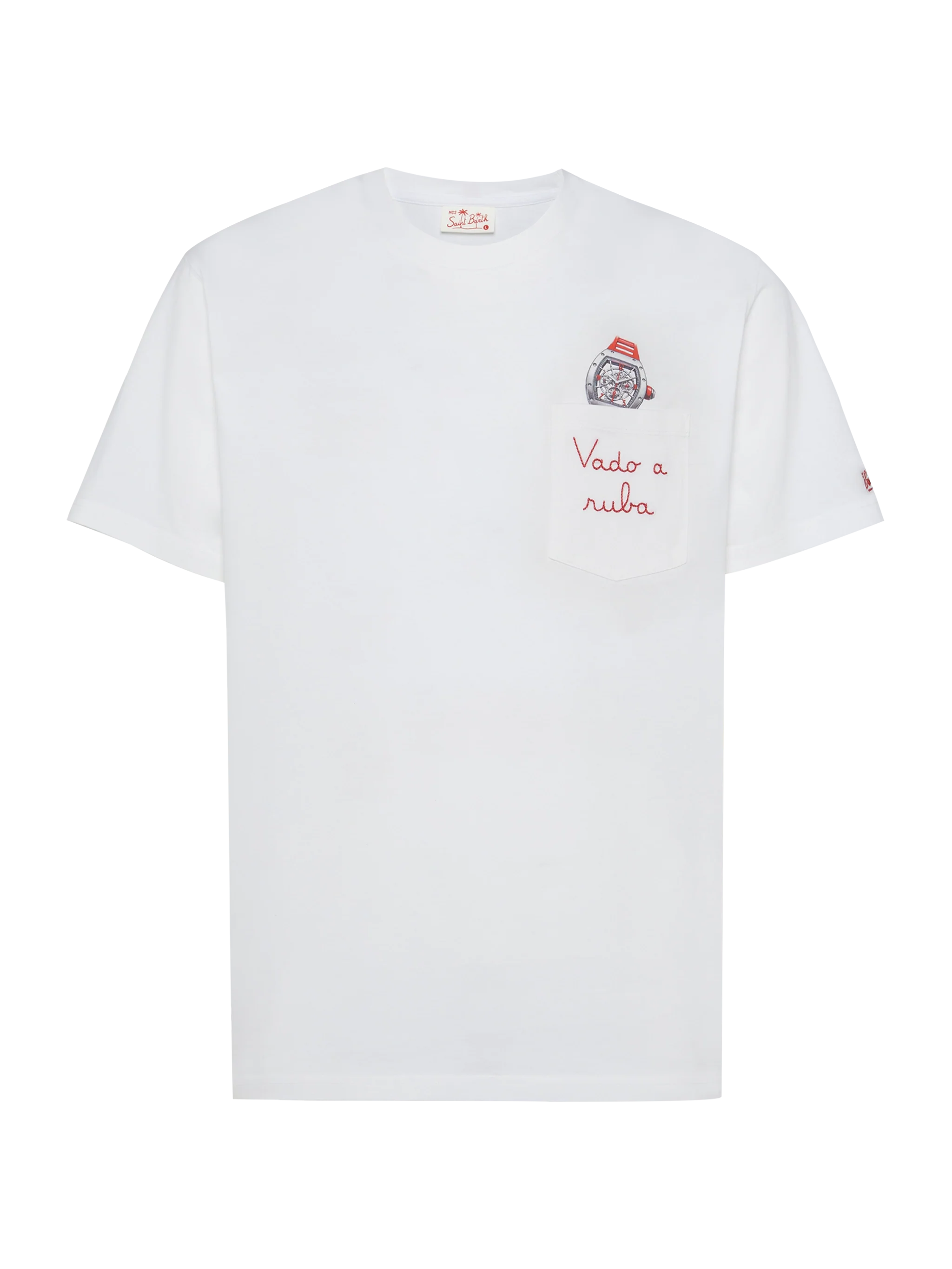 Cotton T-Shirt Austin With Embroidery And Watch Print White