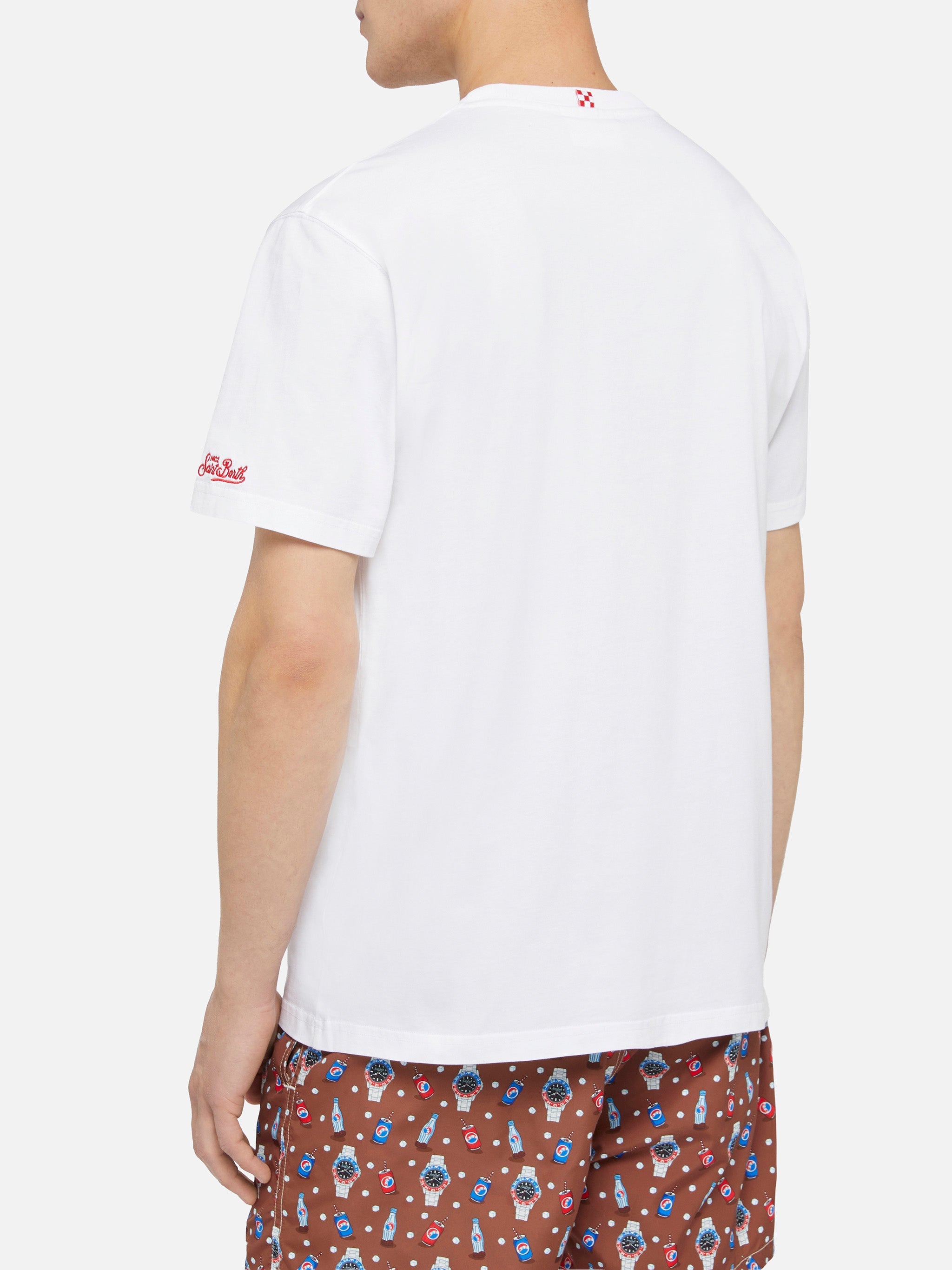 Cotton T-Shirt Austin With Embroidery And Watch Print White