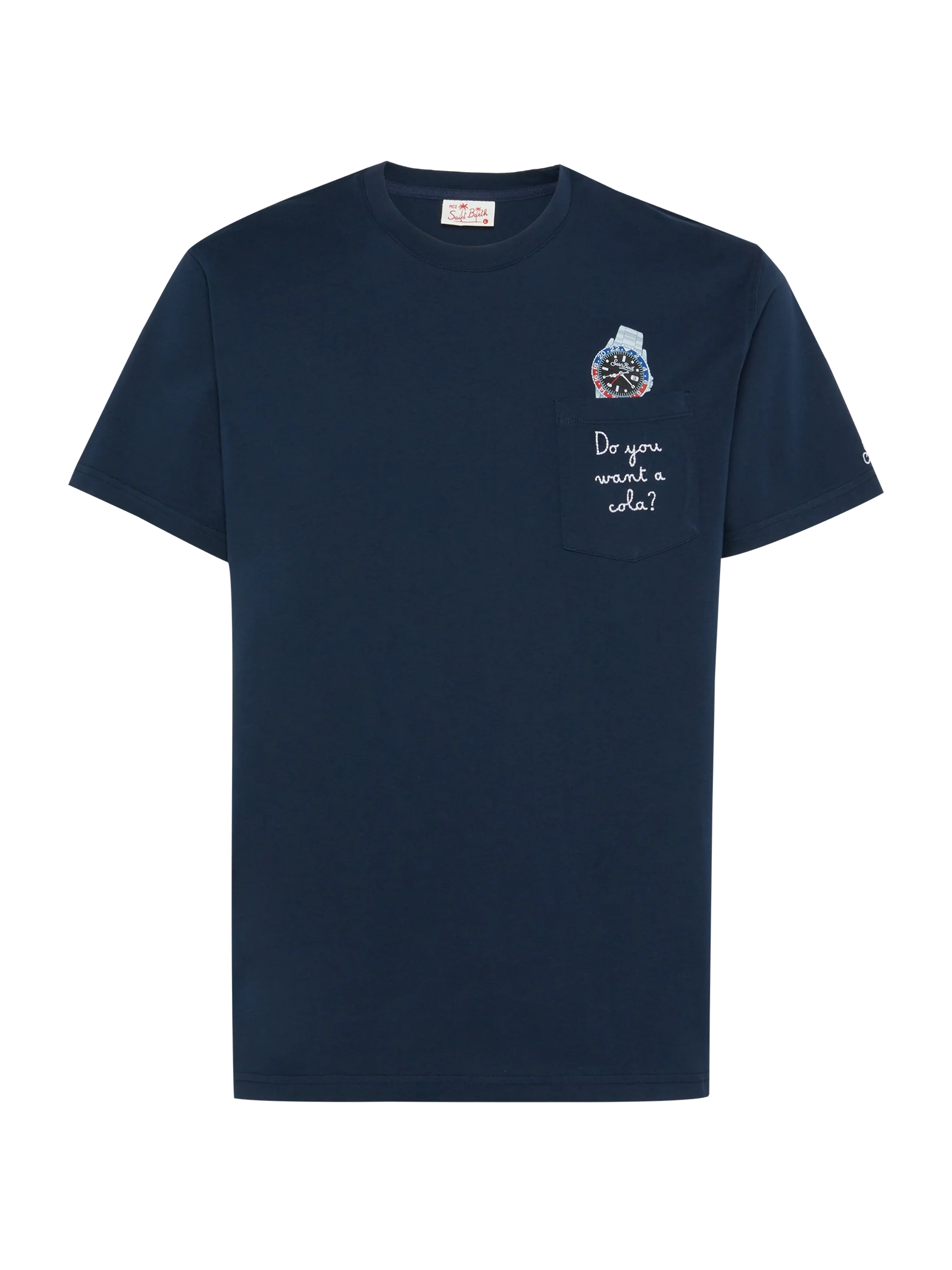 Cotton T-Shirt Austin With Embroidery And Watch Print Blue