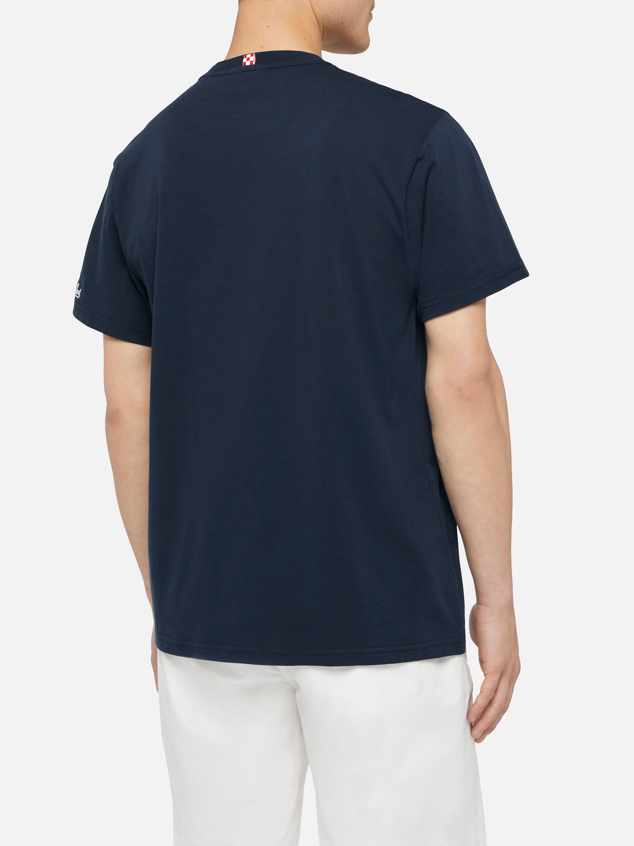 Cotton T-Shirt Austin With Embroidery And Watch Print Blue