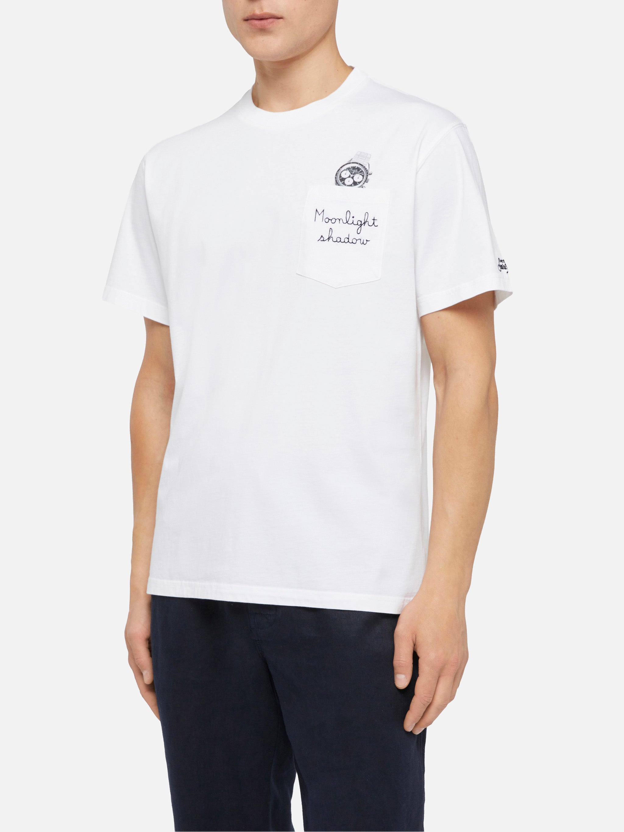 Cotton T-Shirt Austin With Embroidery And Watch Print White