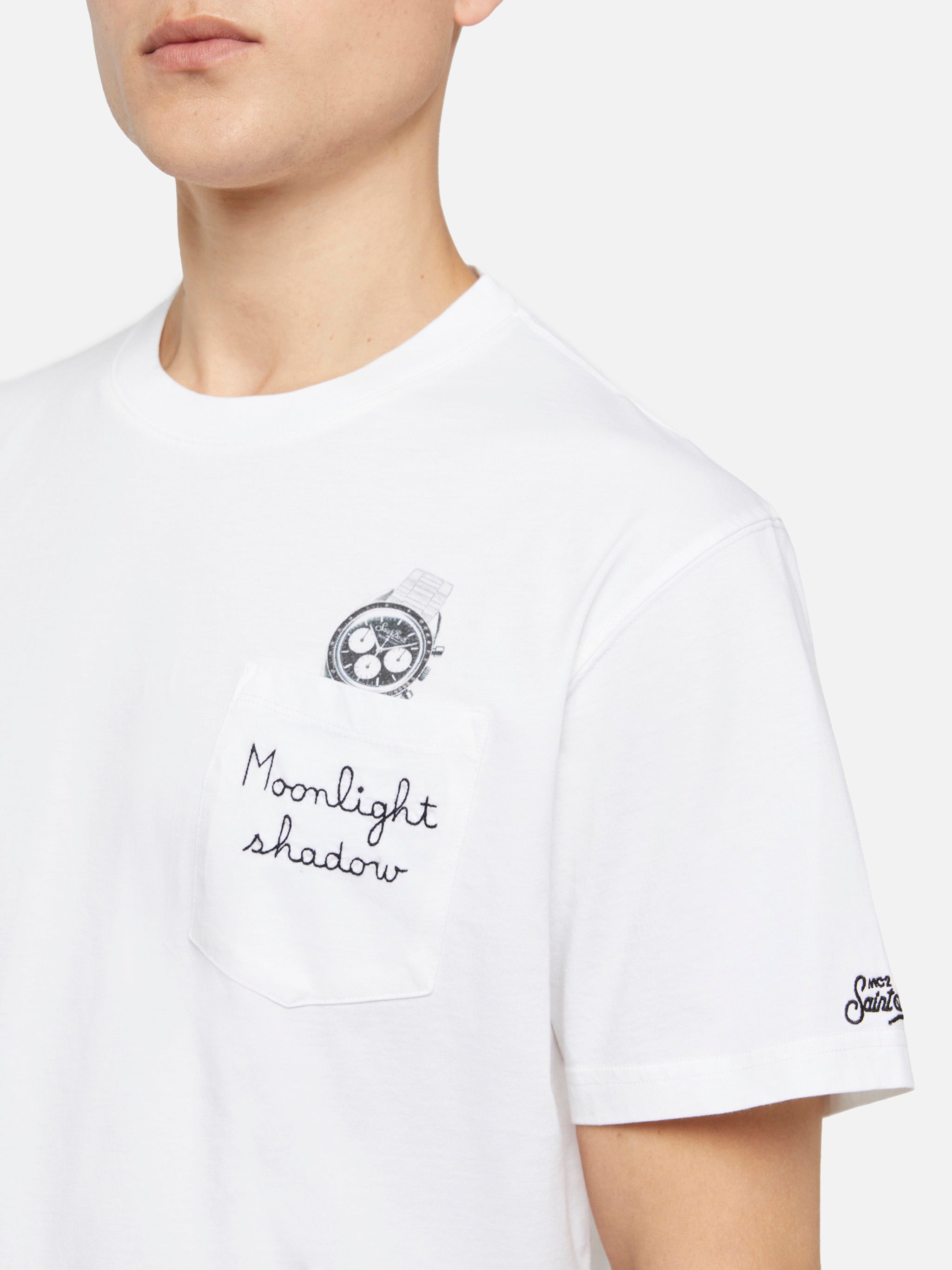 Cotton T-Shirt Austin With Embroidery And Watch Print White