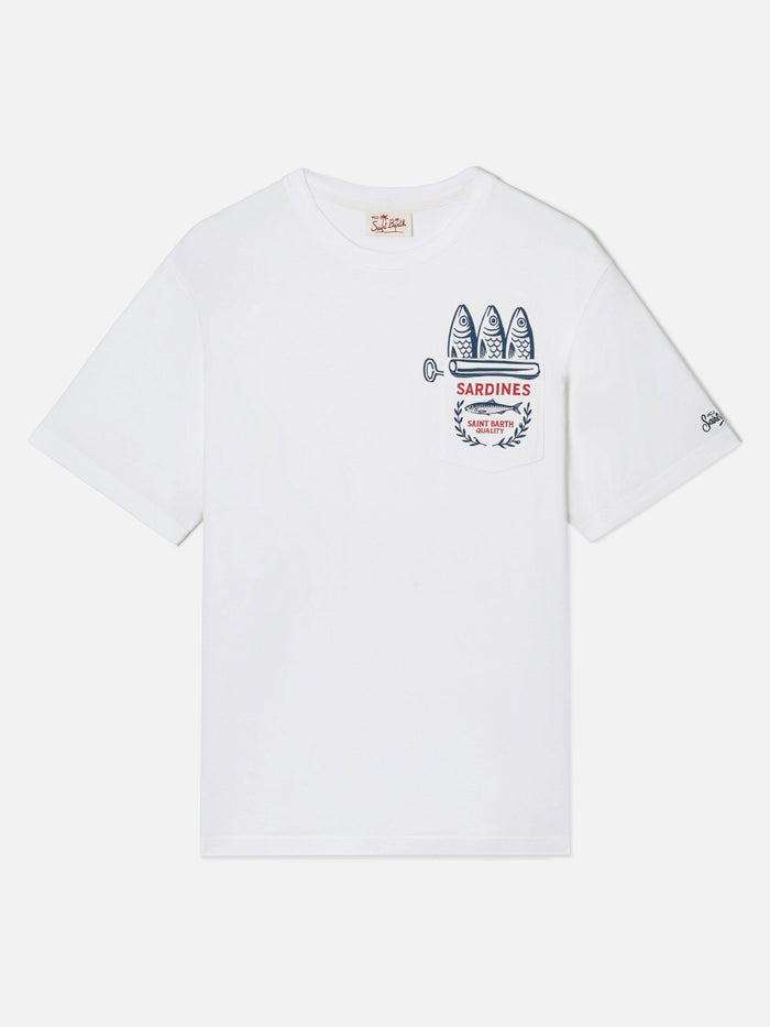 White Austin T-Shirt With Sardine Illustration