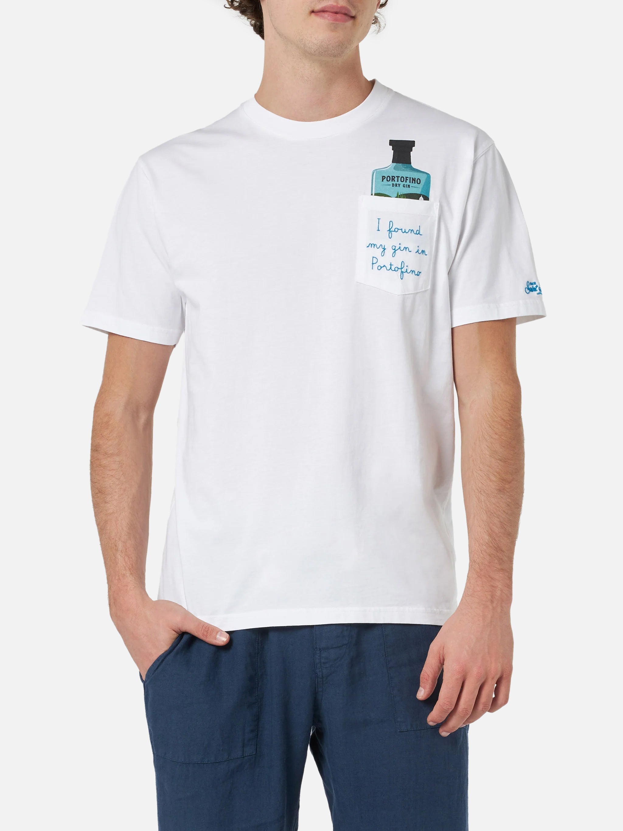 Man Cotton T-Shirt Austin With Portofino Gin Embroidery | Dry Special Edition White